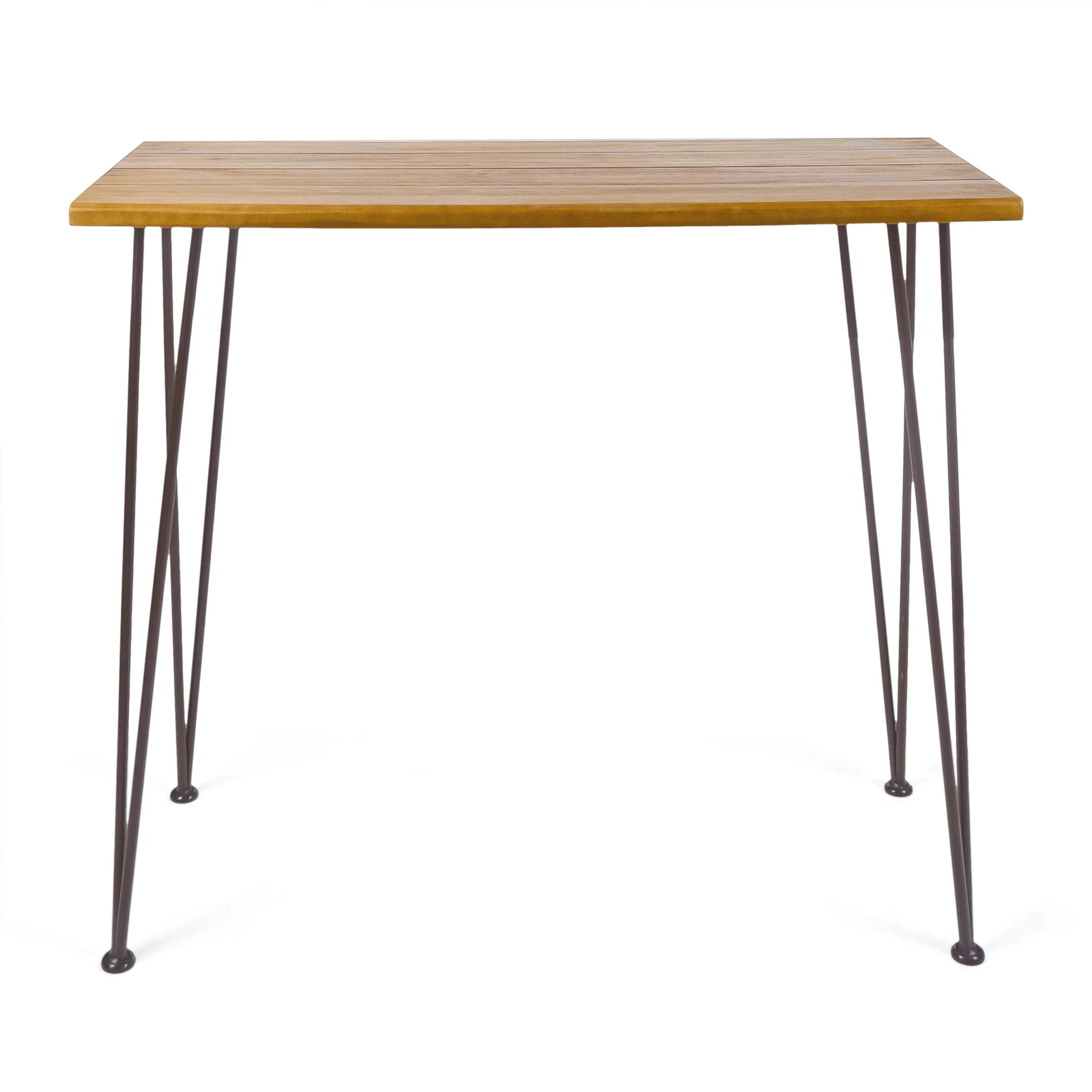 Outdoor Bar Table With Wood Tabletop And Iron Hairpin Legs - Black / Teak - Image 3