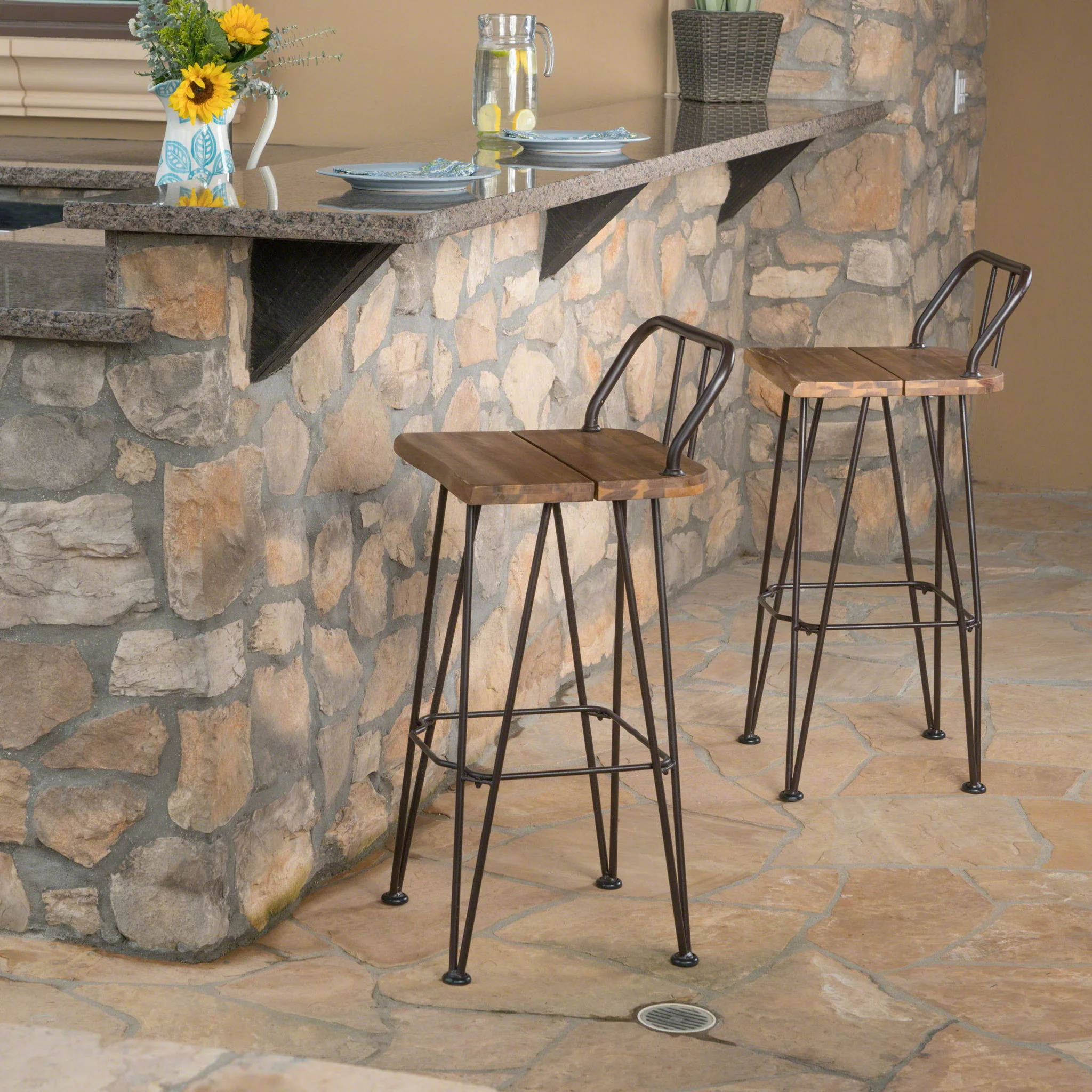Outdoor Barstool With Angled Metal Legs - Brown - Image 7
