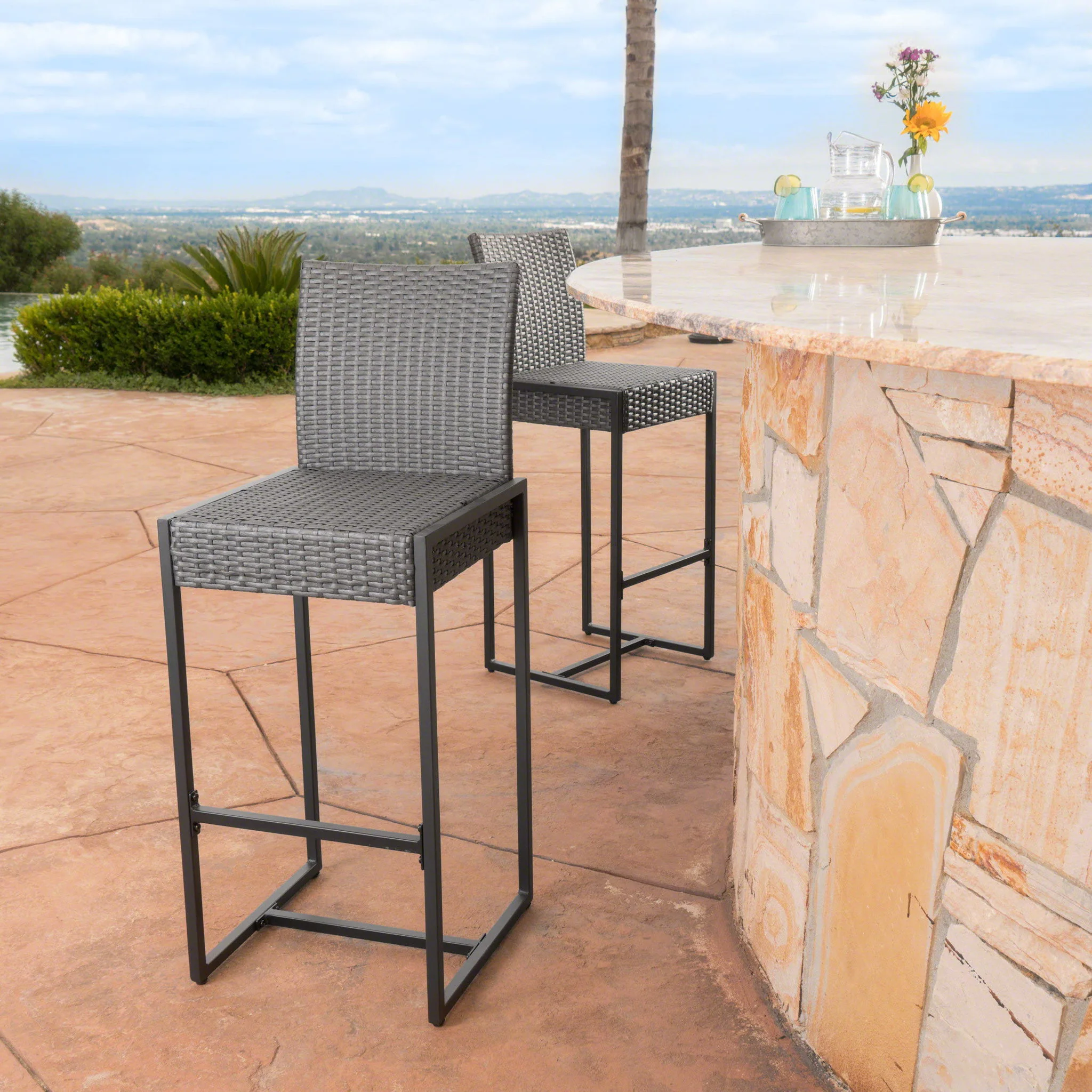 Outdoor Barstool With Hand Crafted Details (Set of 2) - Image 9