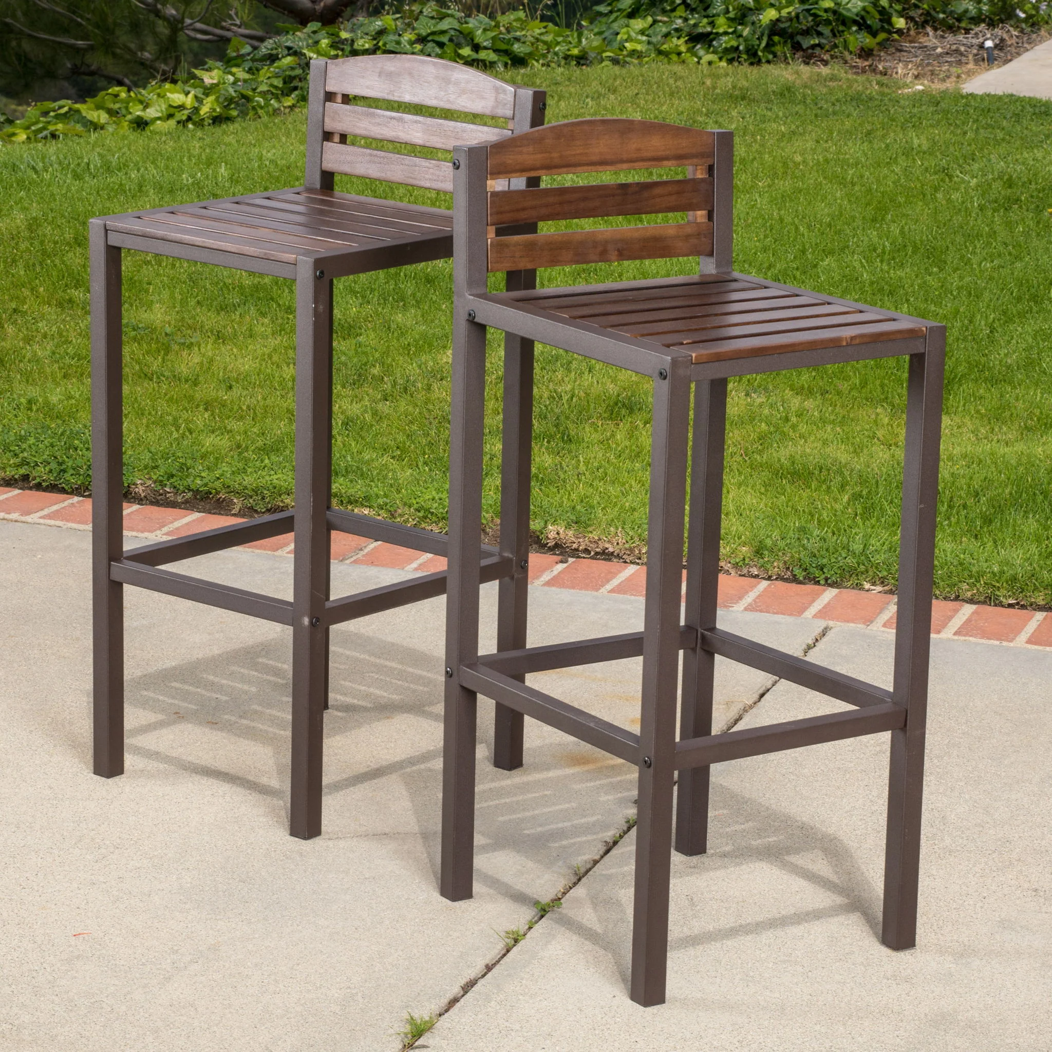 Outdoor Barstool With Slat Panel Design (Set of 2) - Dark Brown - Image 3