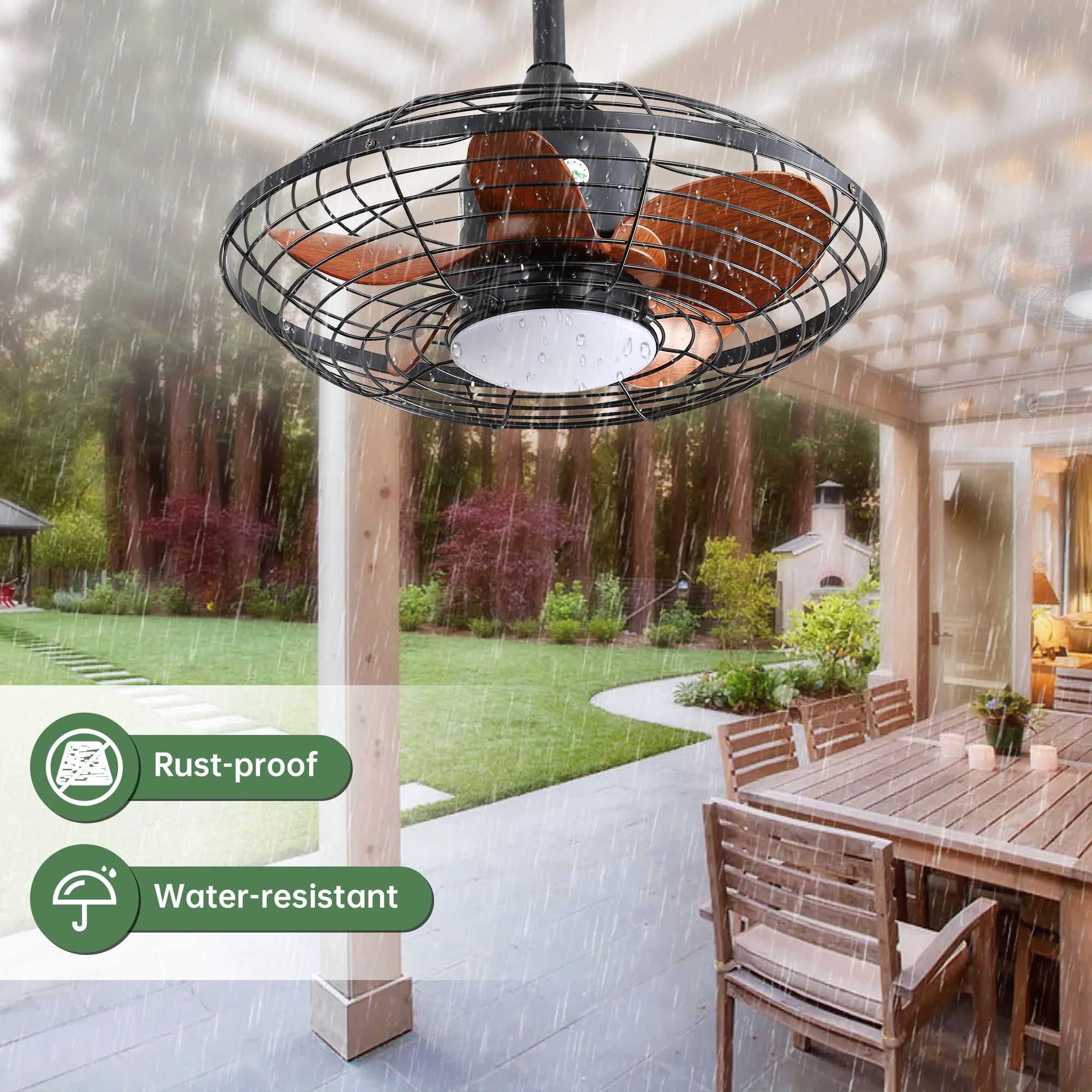 Outdoor Ceiling Fan With DC Motor And LED Light, Blades, Reversible For Patios - Black - Image 5