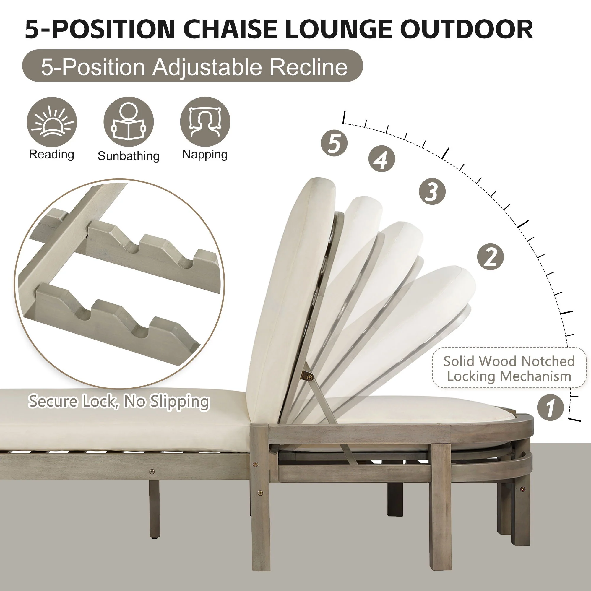 Outdoor Chaise Lounge With 5 Position Adjustable Backrest (Set of 2) - Image 8