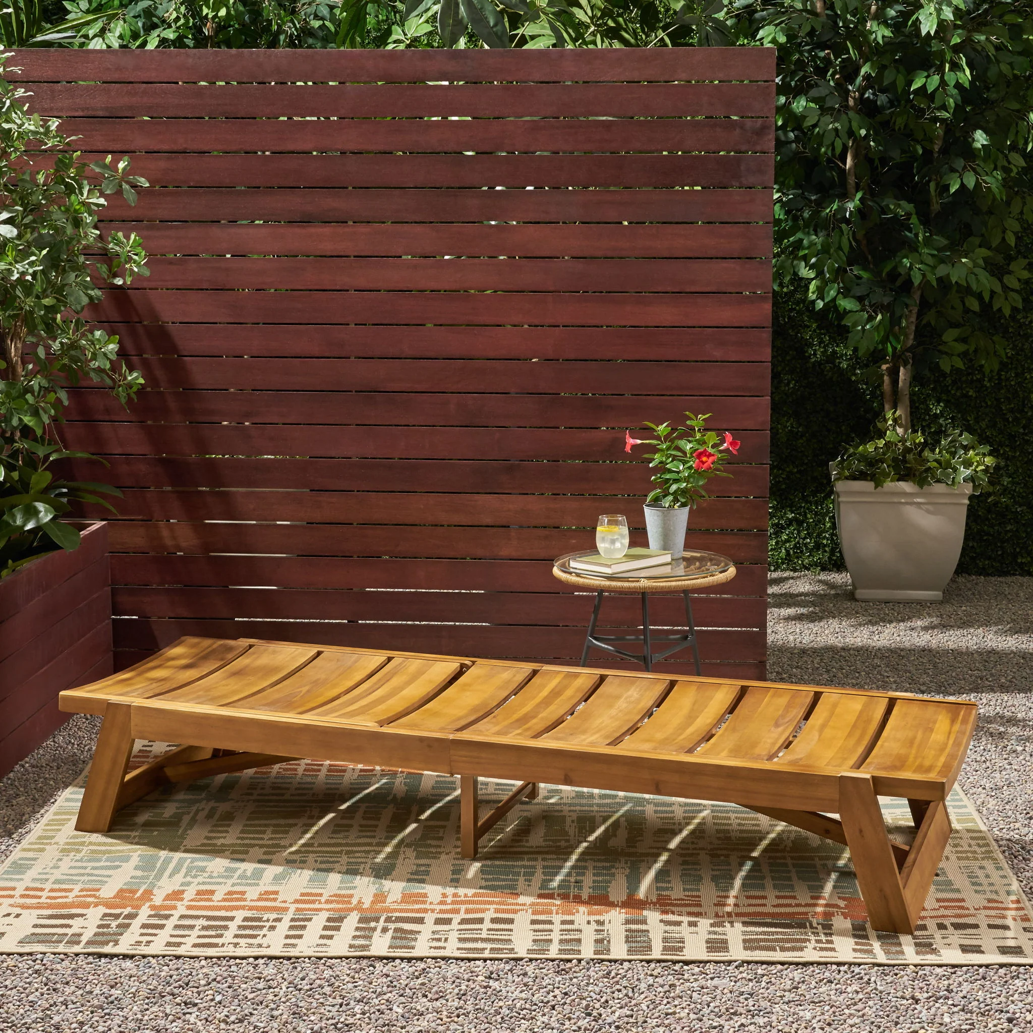 Outdoor Chaise Lounge With Adjustable Seating And Slat Panel - Yellow Brown - Image 2
