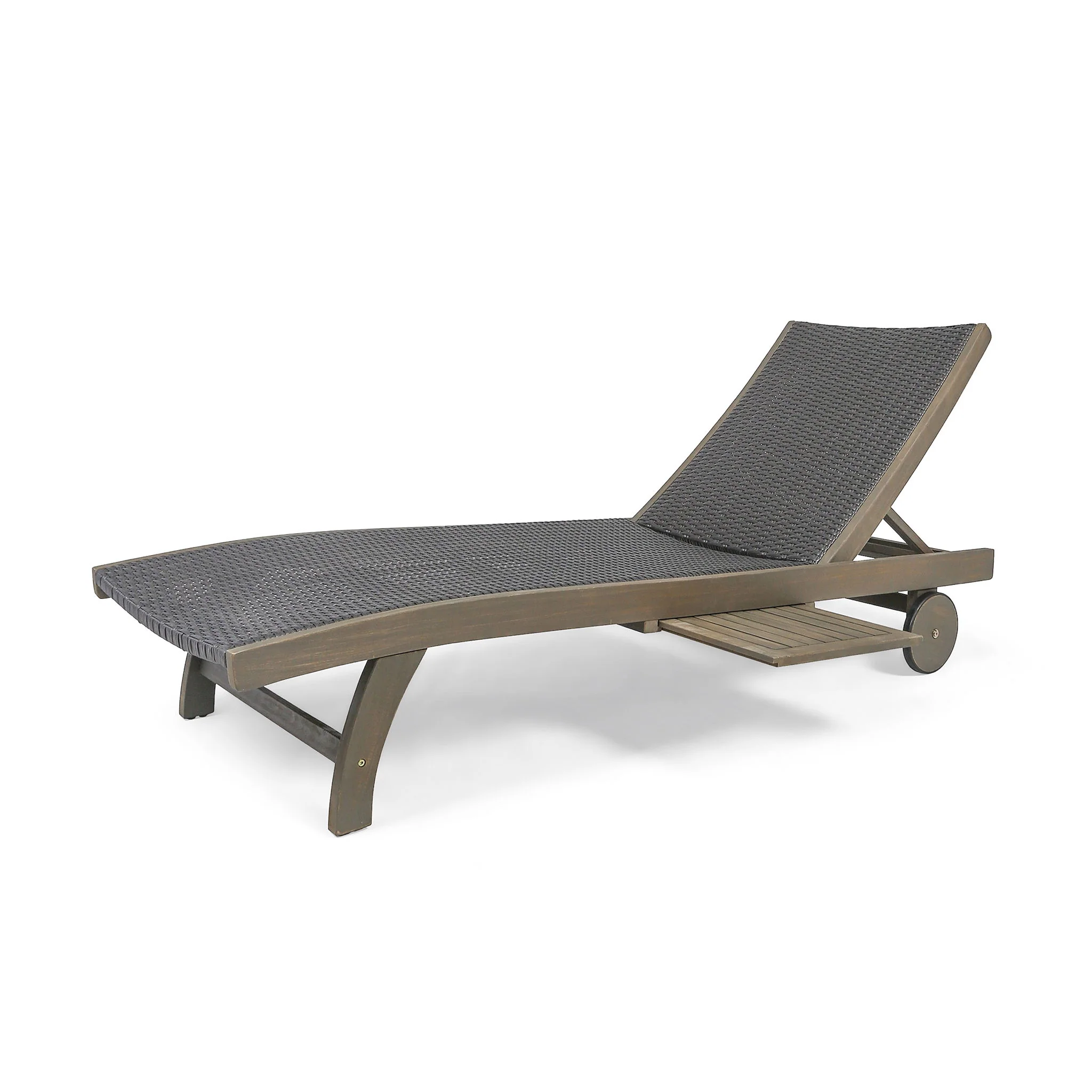 Outdoor Chaise Lounge With Pull Out Tray And Wicker Seat - Gray - Image 8