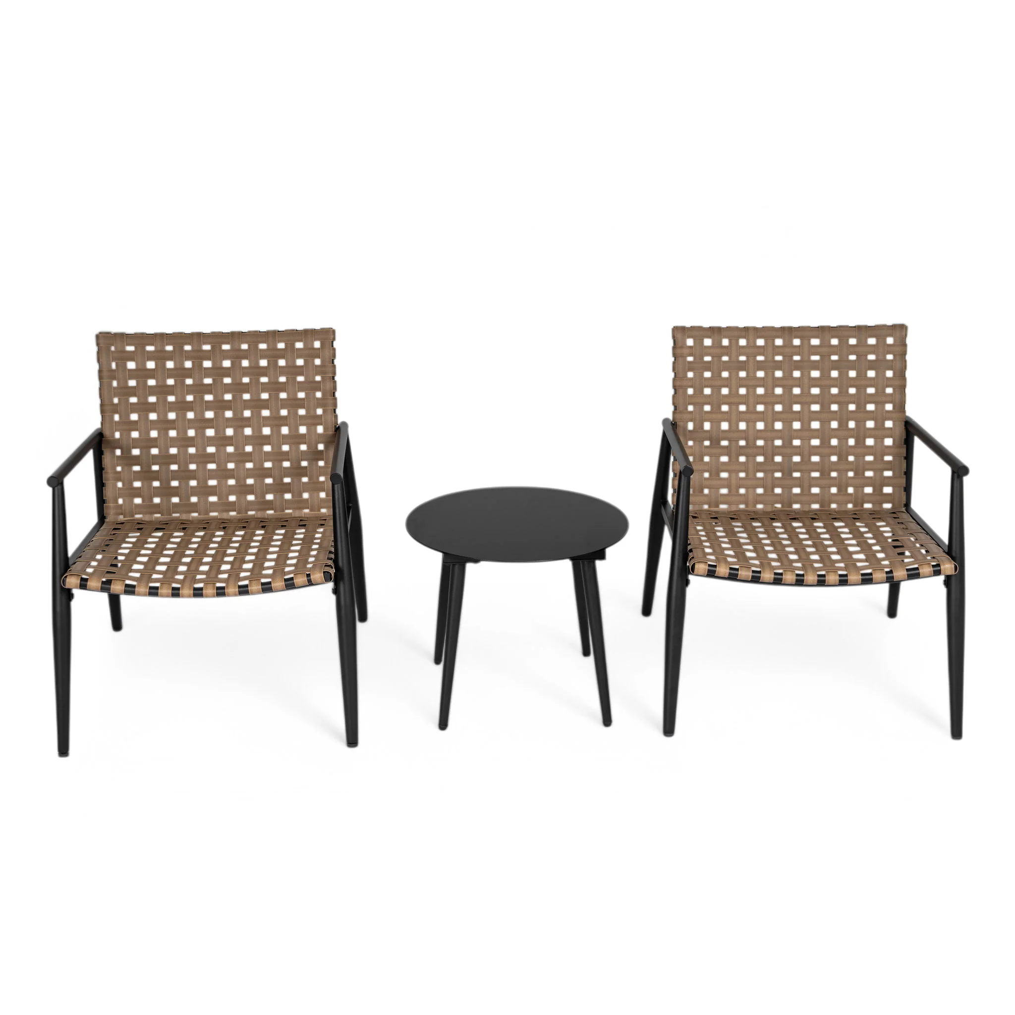 Outdoor Chat Set, 2 Chairs & Side Table - Black / Brown - Image 2
