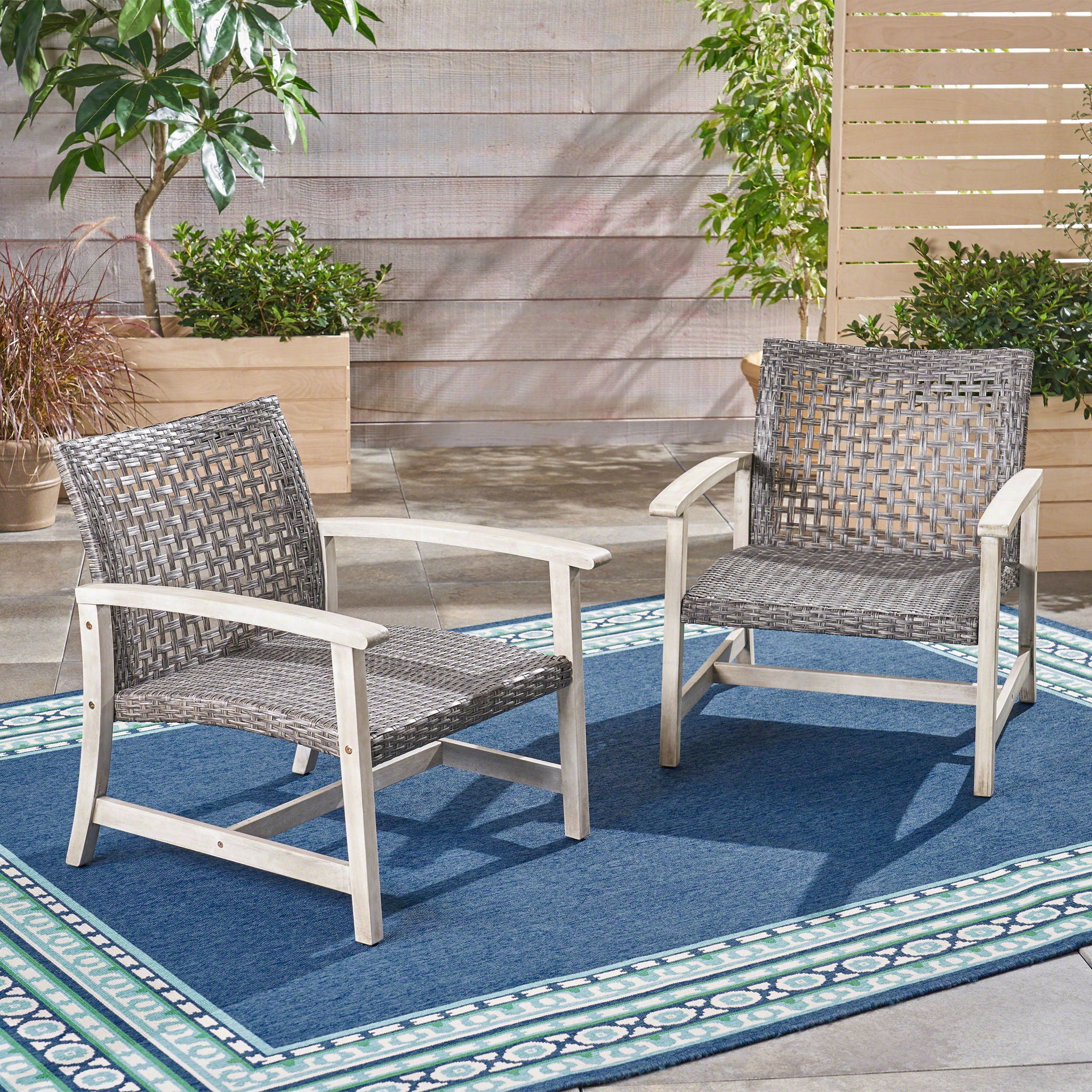 Outdoor Club Chair With Rattan Cover And Acacia Wood Frame - Gray - Image 3