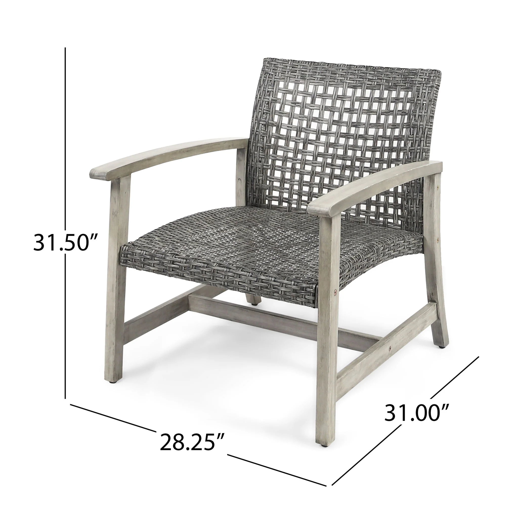 Outdoor Club Chair With Rattan Cover And Acacia Wood Frame - Gray - Image 5