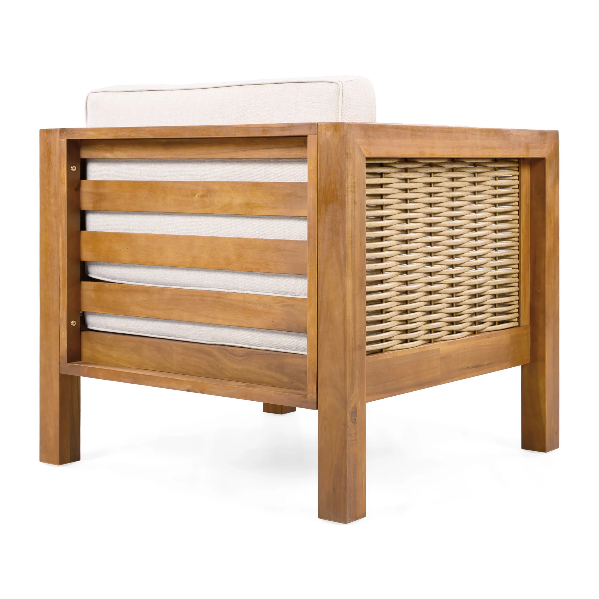 Outdoor Club Chair With Rope Arm And Cushions - Beige / Teak - Image 2