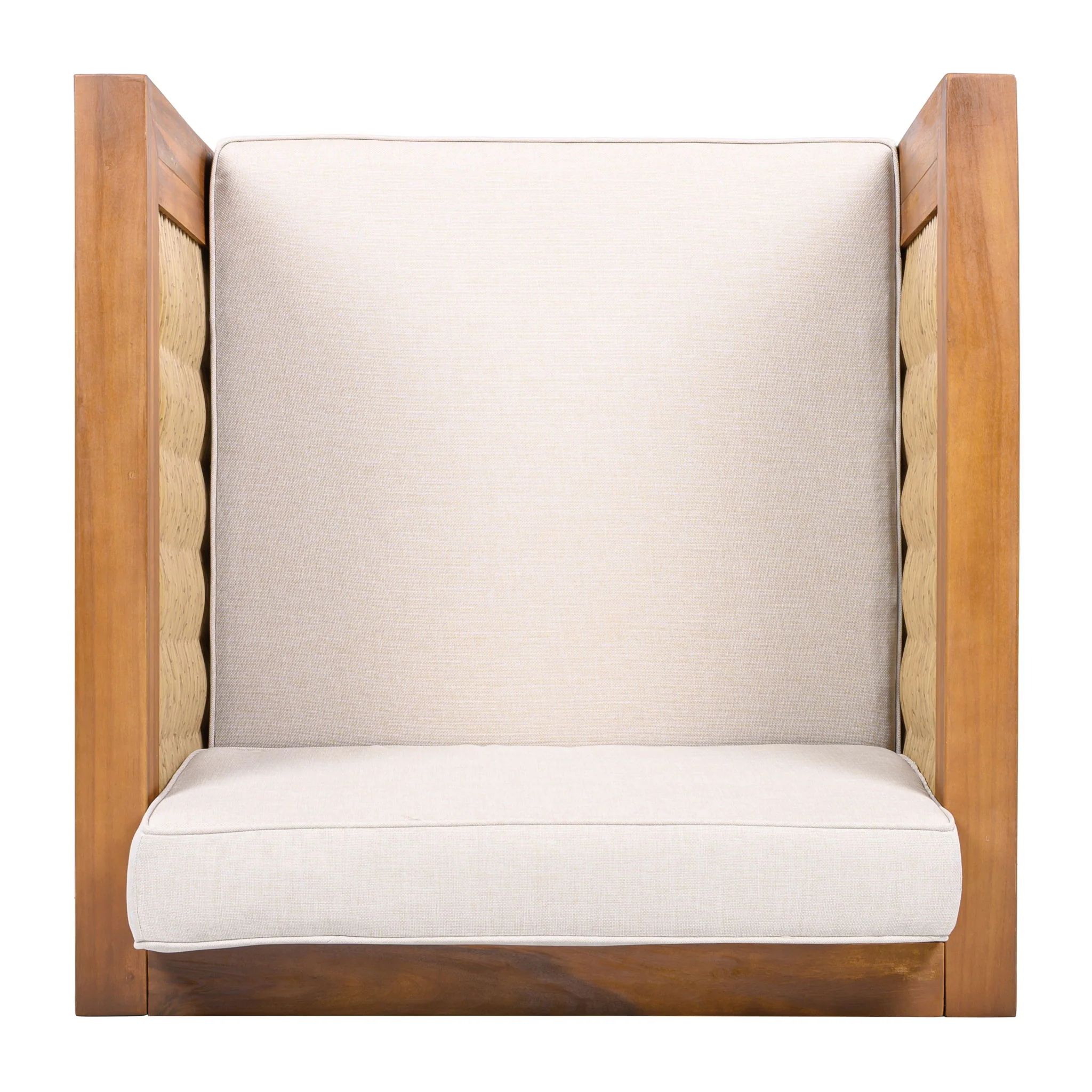 Outdoor Club Chair With Rope Arm And Cushions - Beige / Teak - Image 6