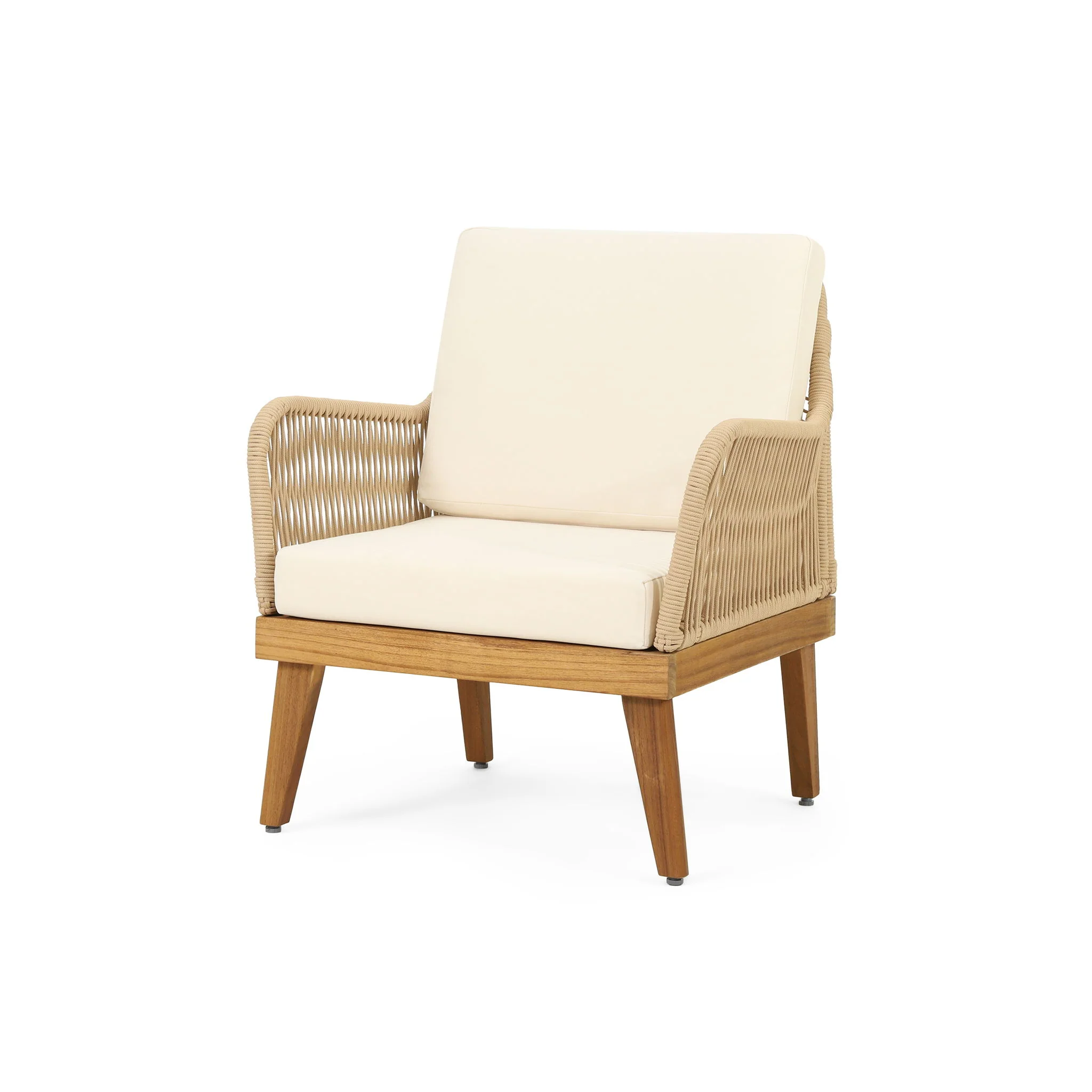 Outdoor Club Chair With Rope Weave Design - Teak