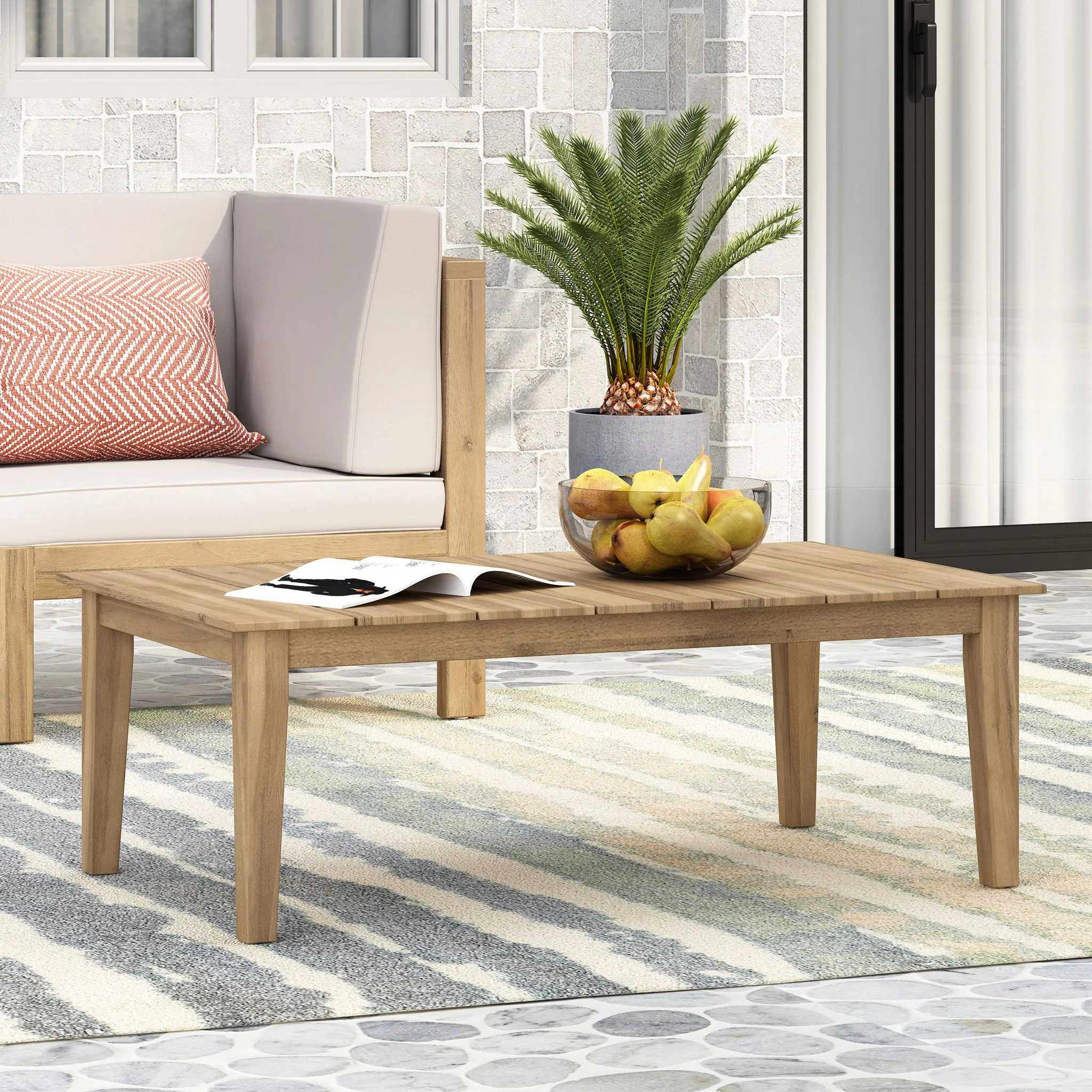 Outdoor Coffee Table With Slat Panel Top - Light Brown - Image 3