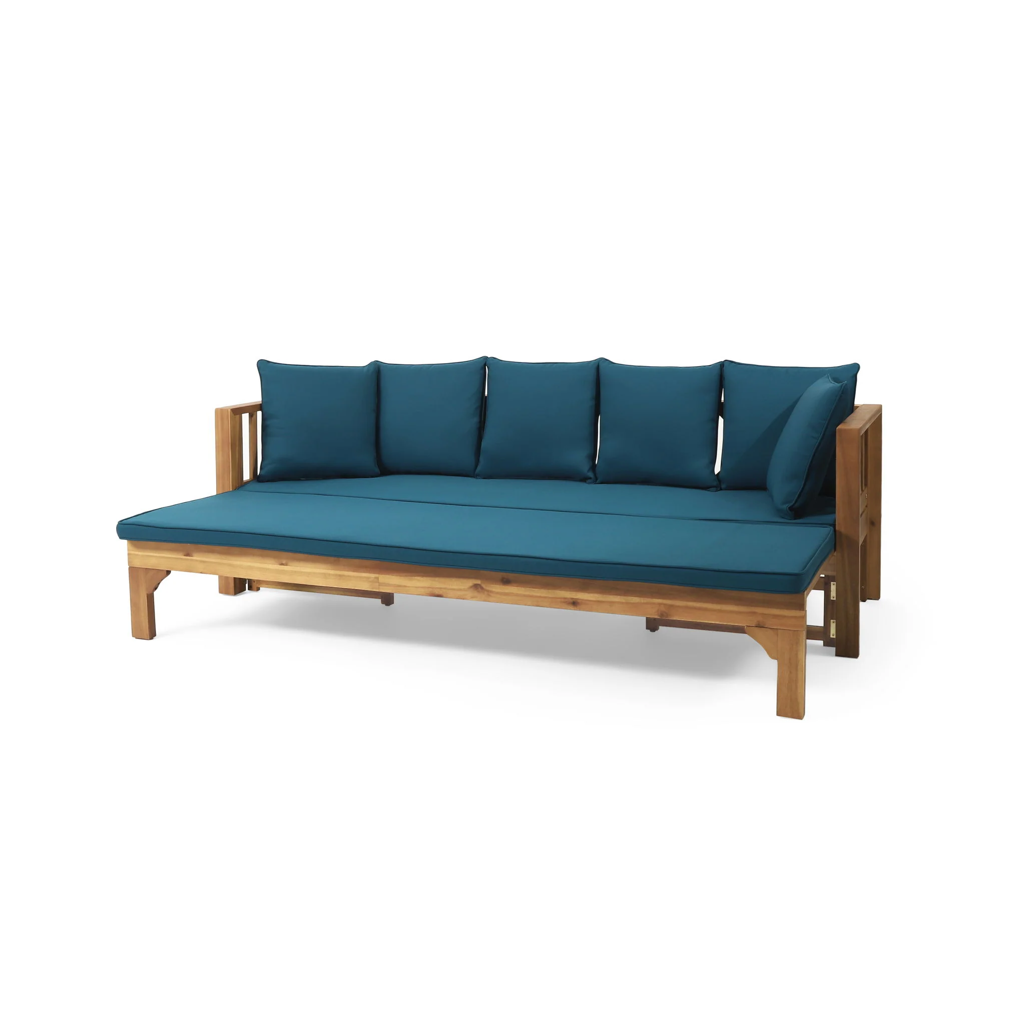 Outdoor Daybed With X-Shaped Panel Backrest And Armrests - Teak - Image 2