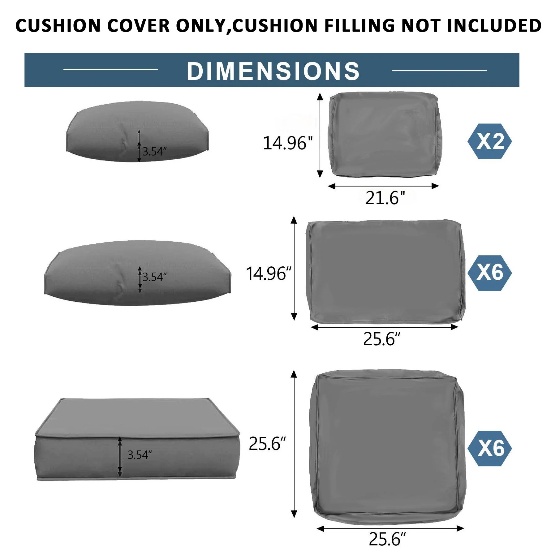 Outdoor Deep Seat Cushions For Patio Furniture Replacement, Cushion Set For Sectionals - Image 25