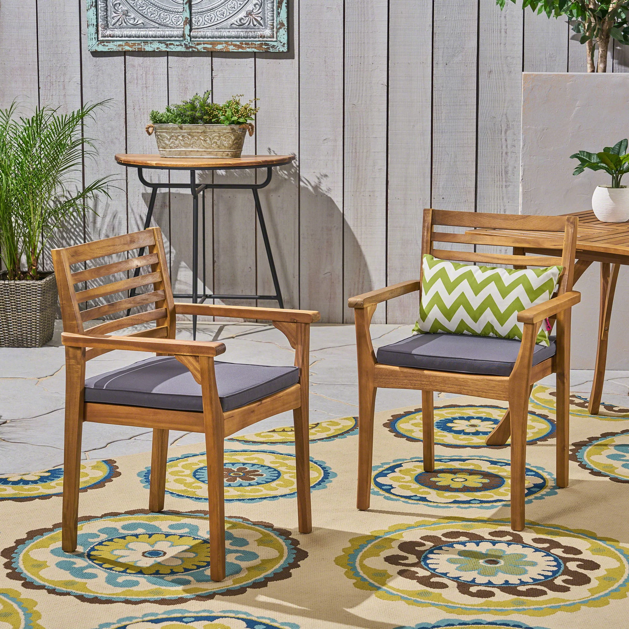 Outdoor Dining Chair With Slat Back And Acacia Wood Frame (Set of 2) - Gray / Teak - Image 9