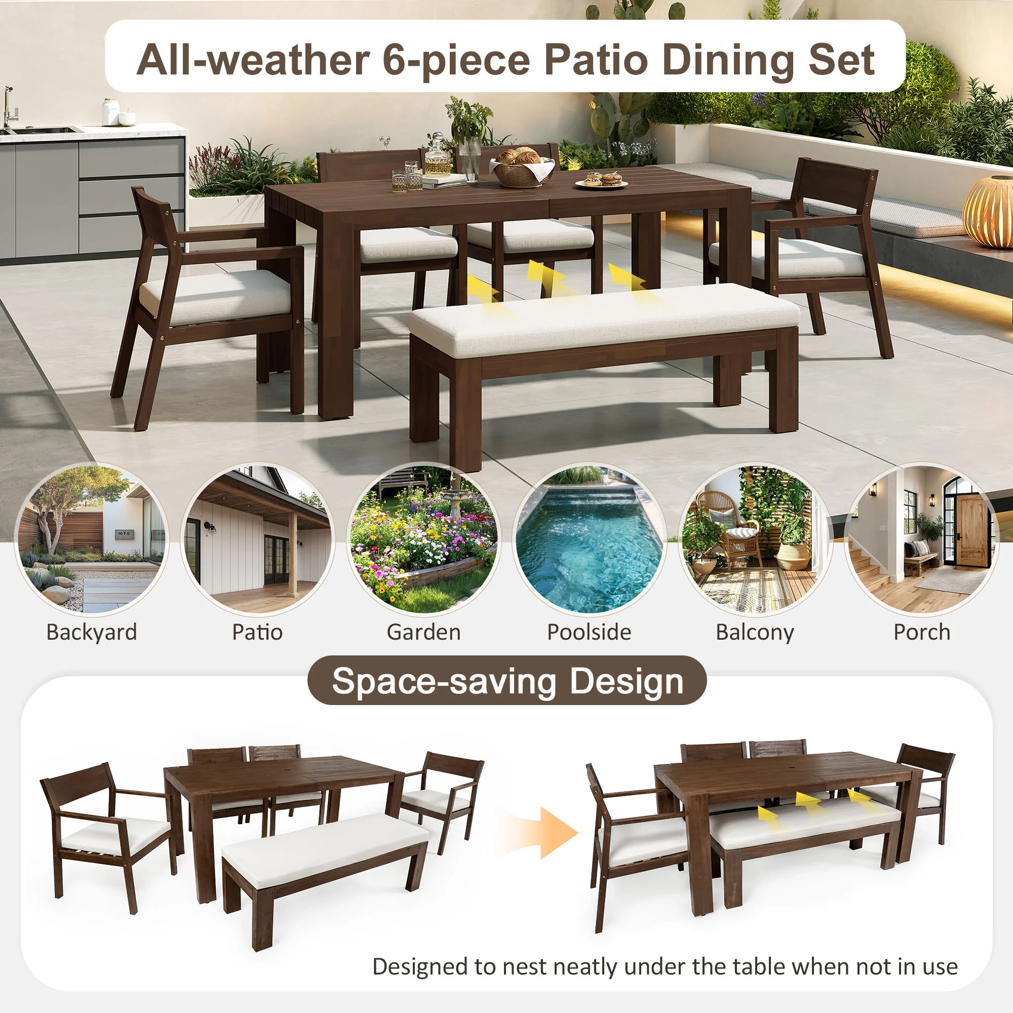 Outdoor Dining Set Rectangular Table With Umbrella Hole - Image 10