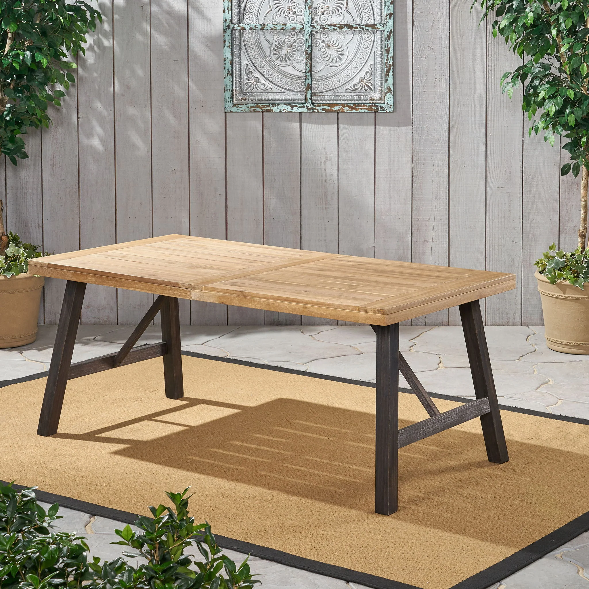 Outdoor Dining Set With 2 Bench And 1 Dining Table - Light Brown - Image 7
