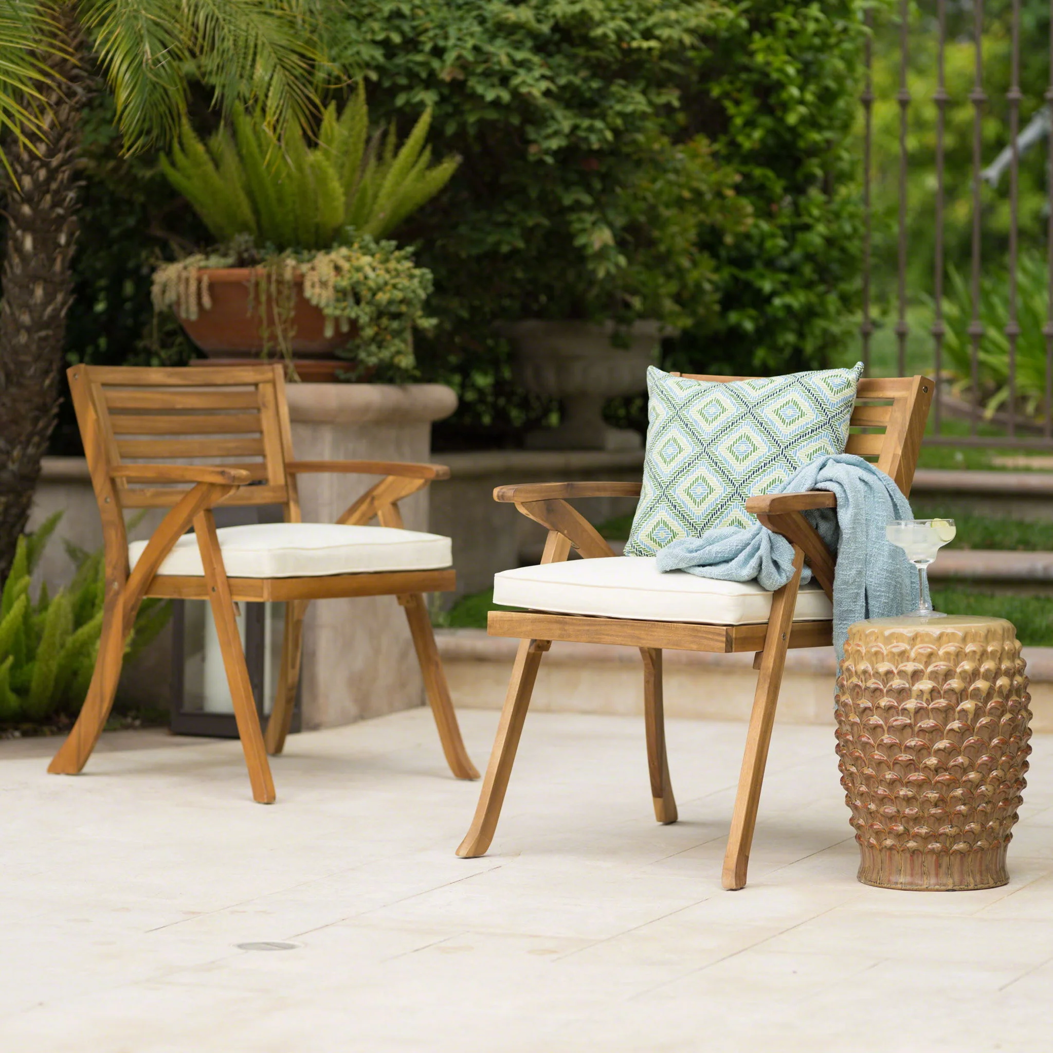 Outdoor Dining Set With Coffee Table And 2 Chairs - Teak - Image 3