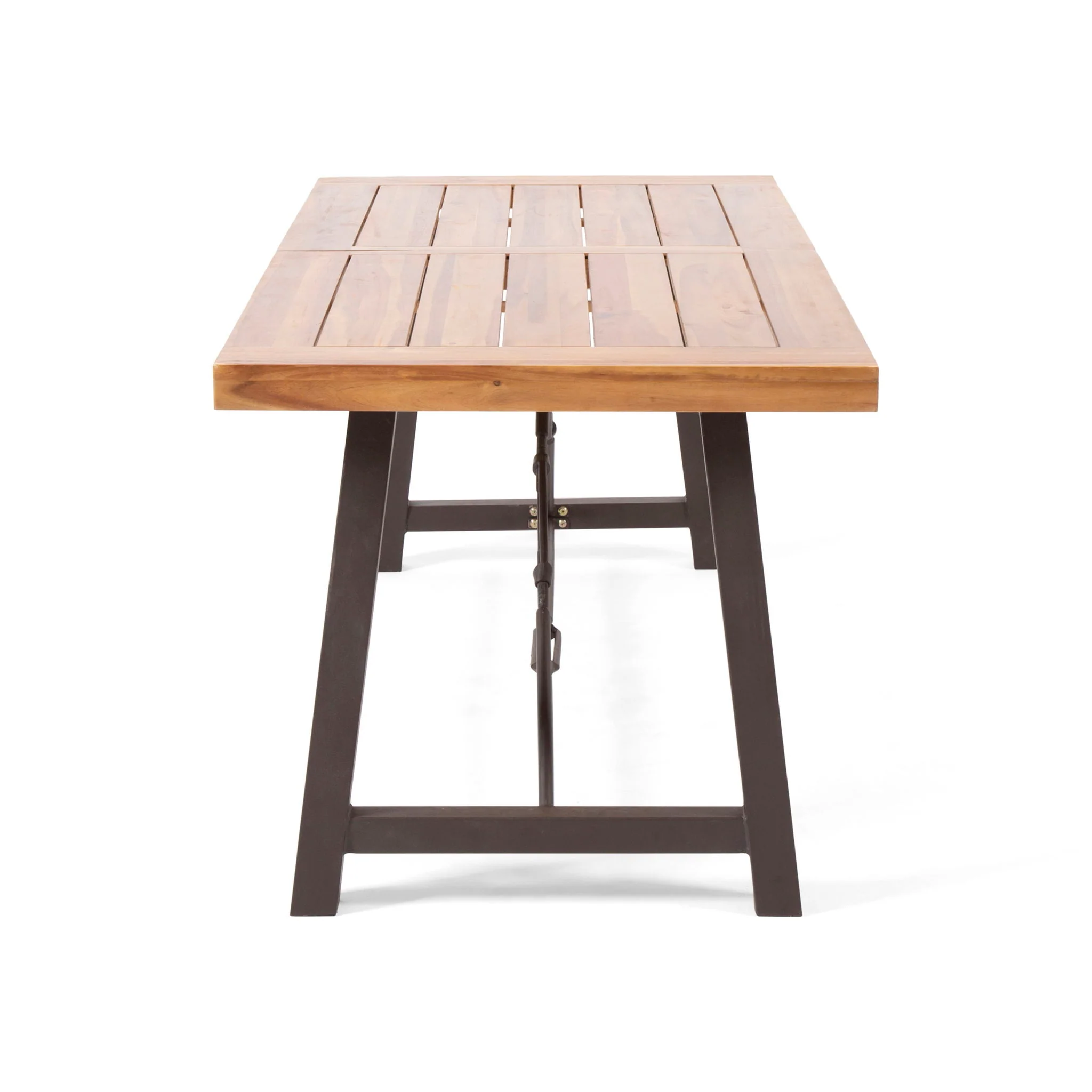 Outdoor Dining Table With Slat Wooden Panel And Turnbuckle Accents - Teak - Image 9