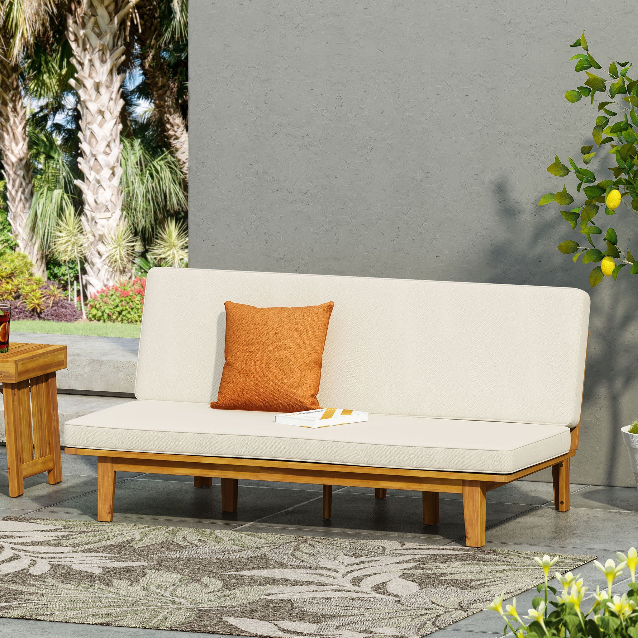 Outdoor Elegance Daybed With Convertible Design Cushion Frame - Beige - Image 6