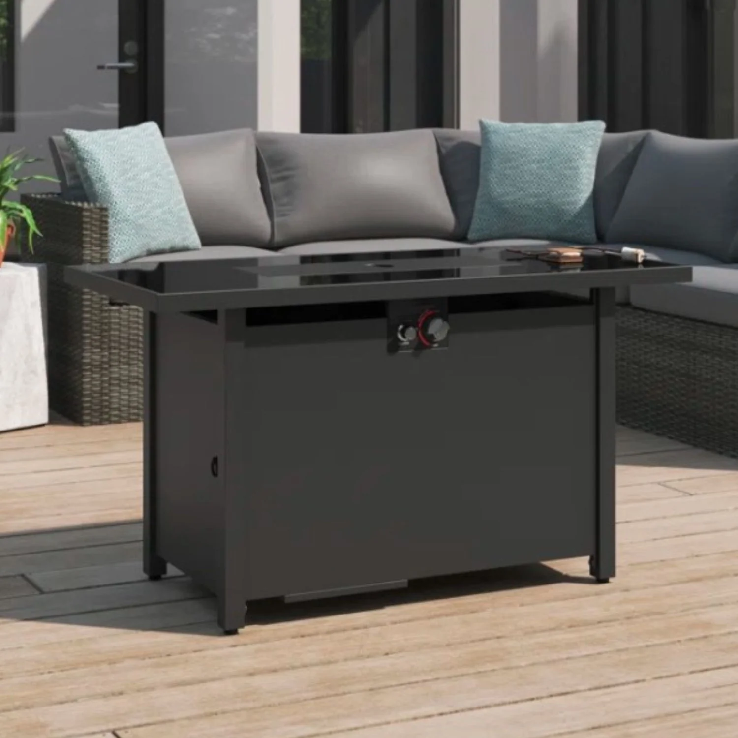 Outdoor Fire Pit Table Backyard Heater Stainless Steel Top 43x25in Dark Gray - Image 3