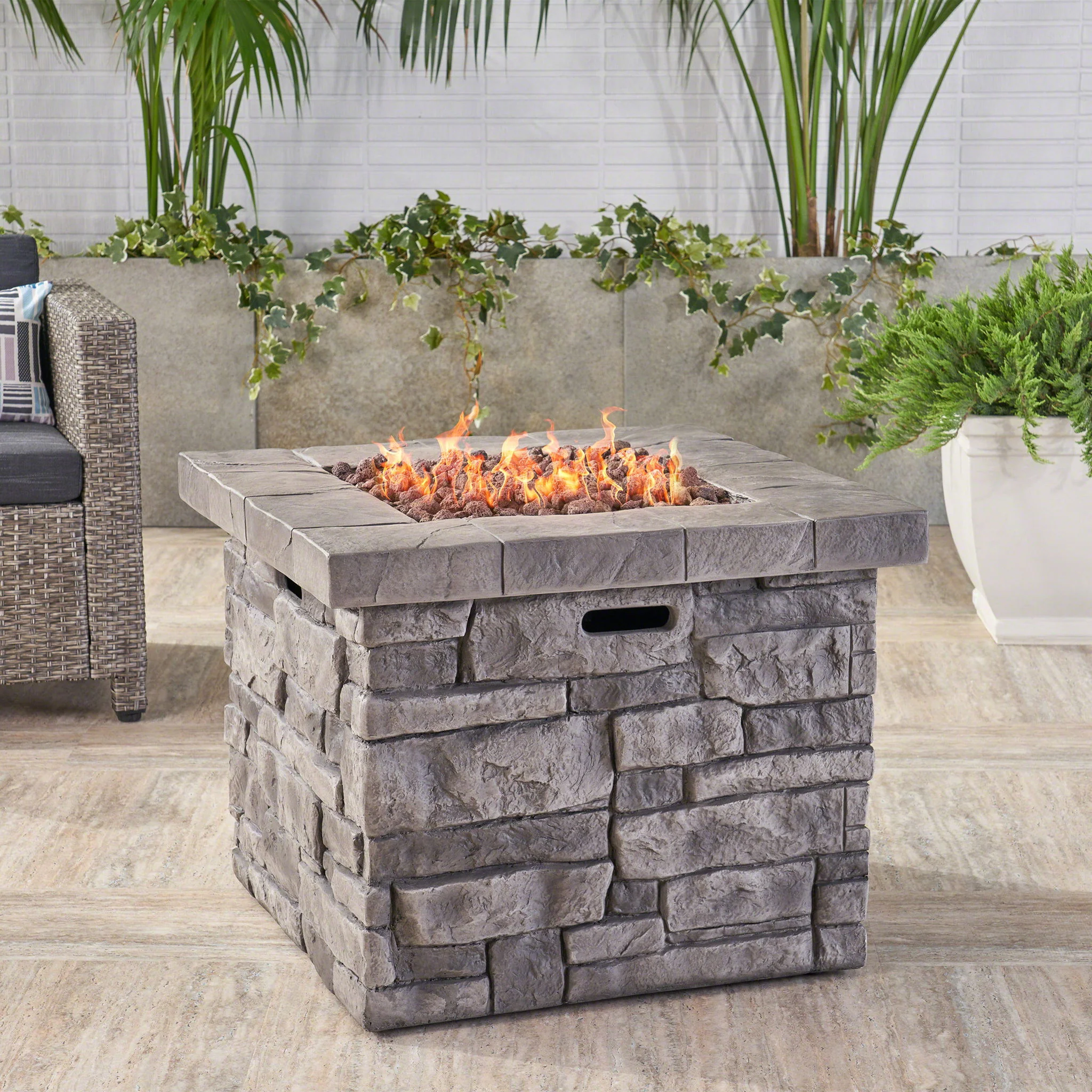 Outdoor Fire Pit Table Garden Heater Square Magnesium Oxide 30x24in Dark Gray - Image 6