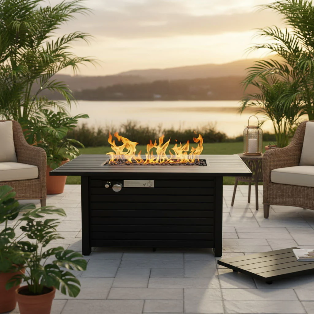 Outdoor Fire Pit Table Garden Heating Hearth Steel 42x20in Black - Image 2