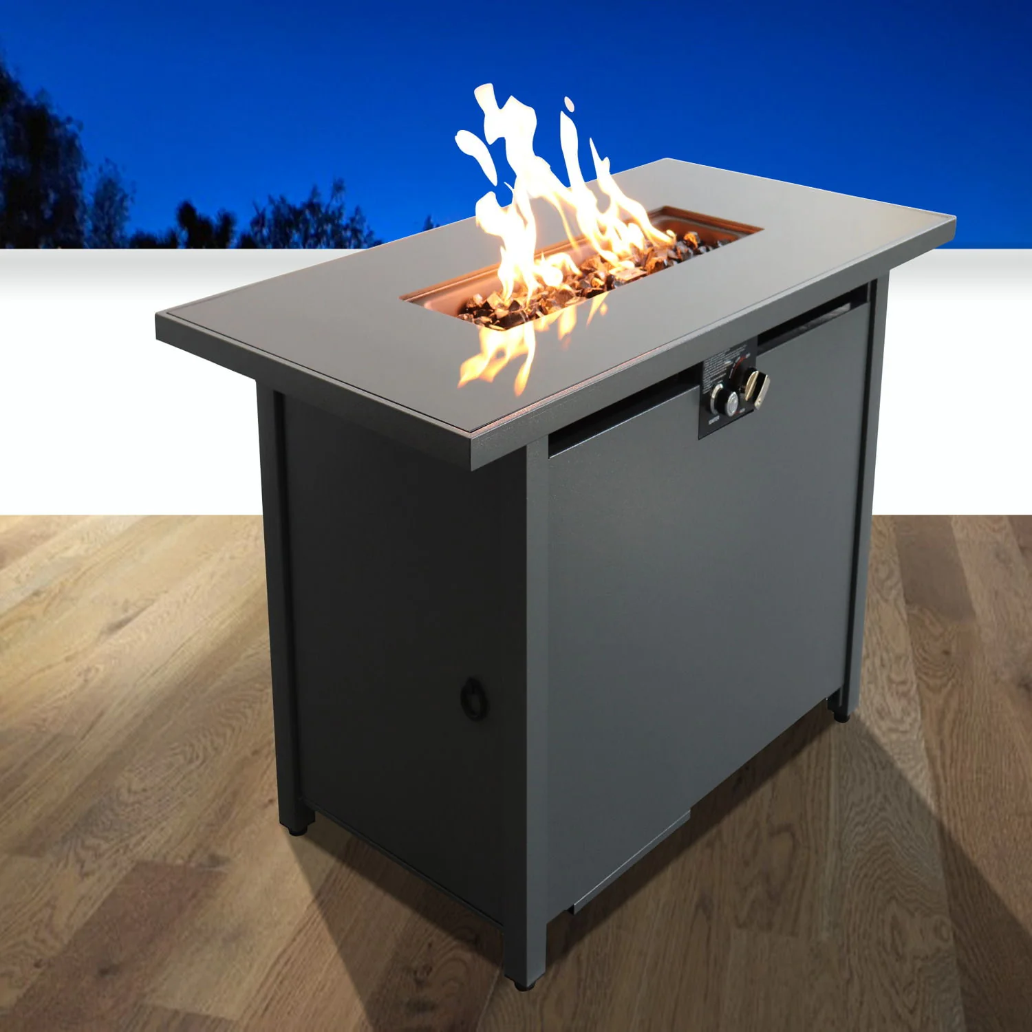 Outdoor Fire Pit Table Patio Heater with Heat Resistant Smoked Glass 22x25in Black - Image 4