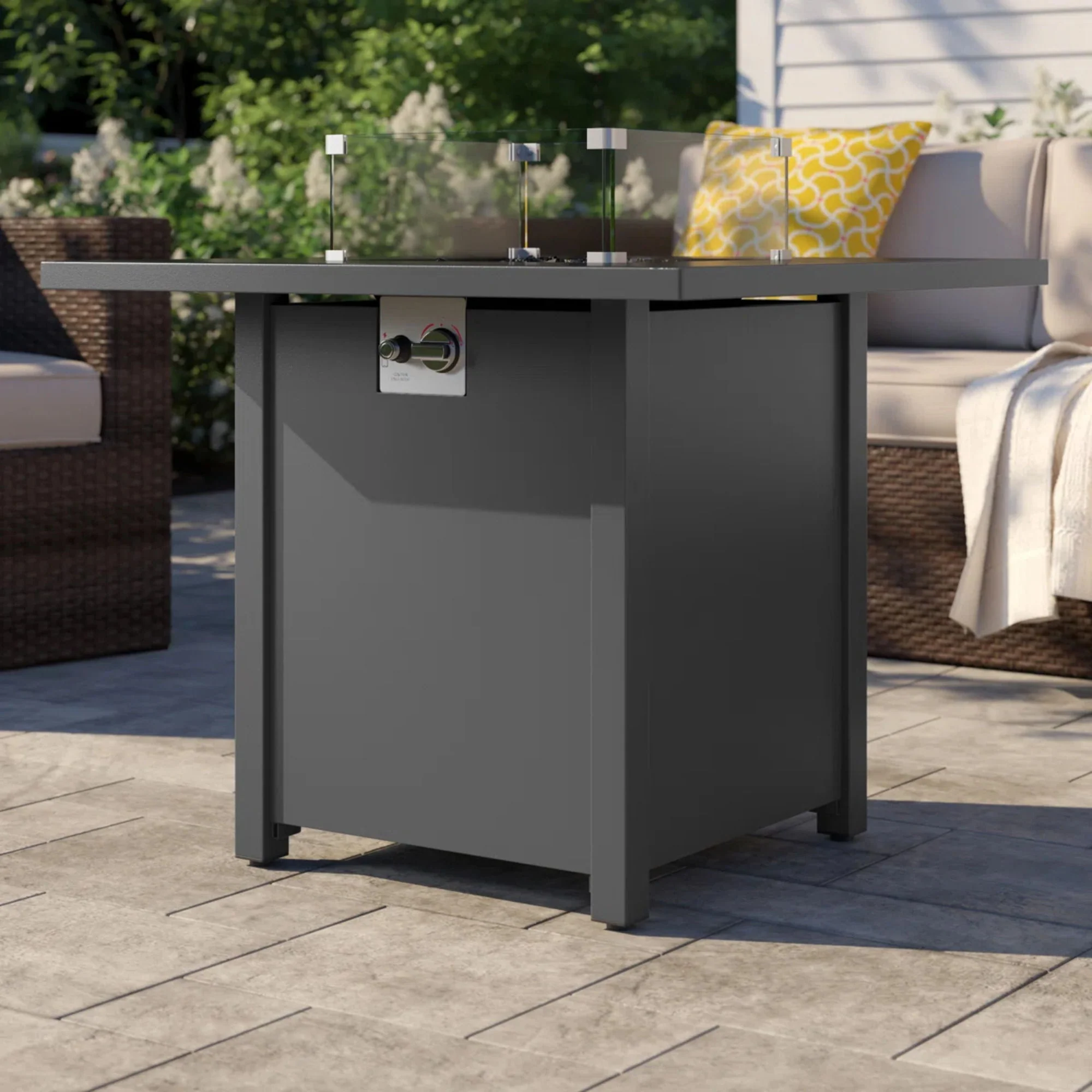 Outdoor Fire Pit Table Square Propane Heater Stainless Steel 30x25in Gray - Image 2