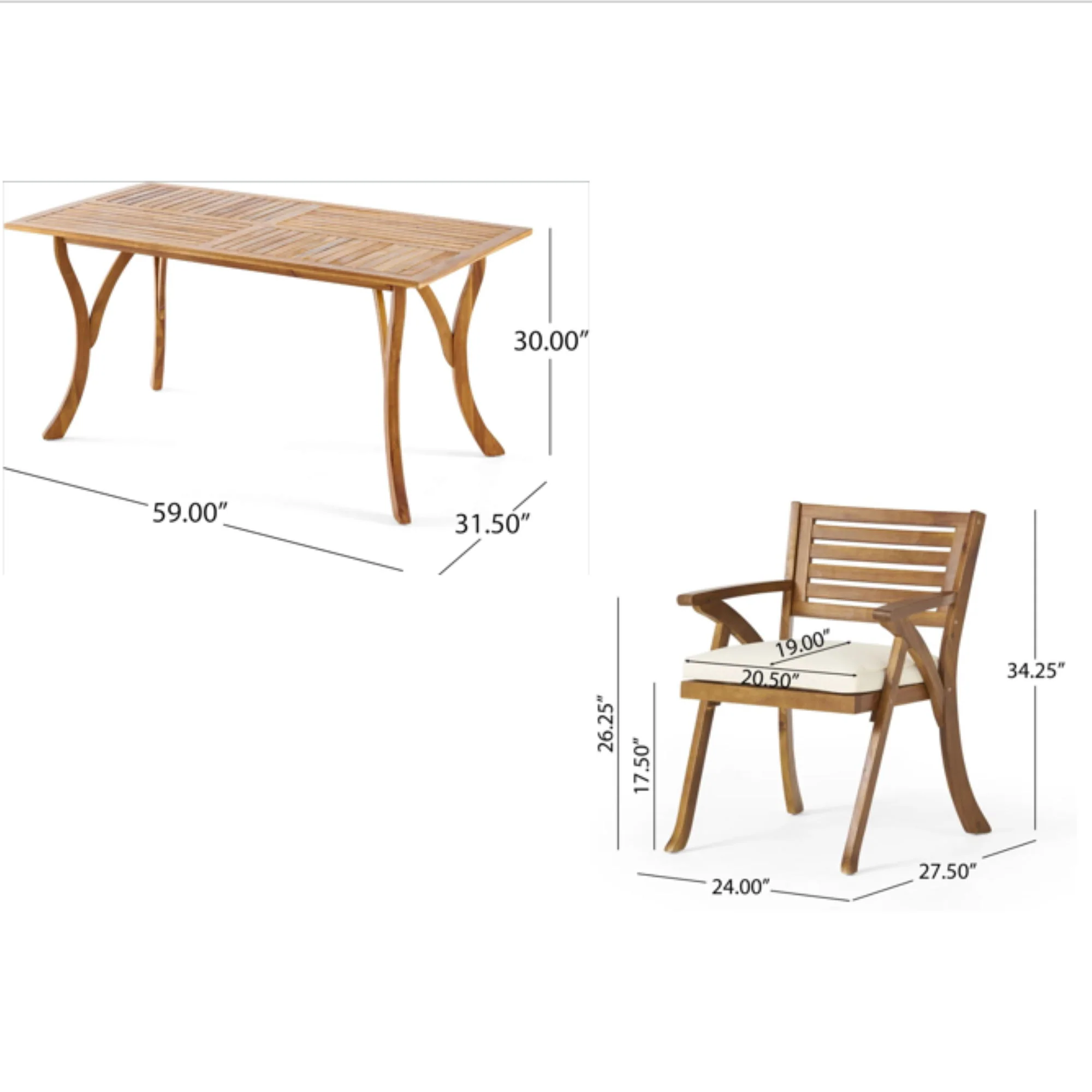 Outdoor Hermosa 7 Piece Wood Dining Set With Cushions - Teak - Image 7