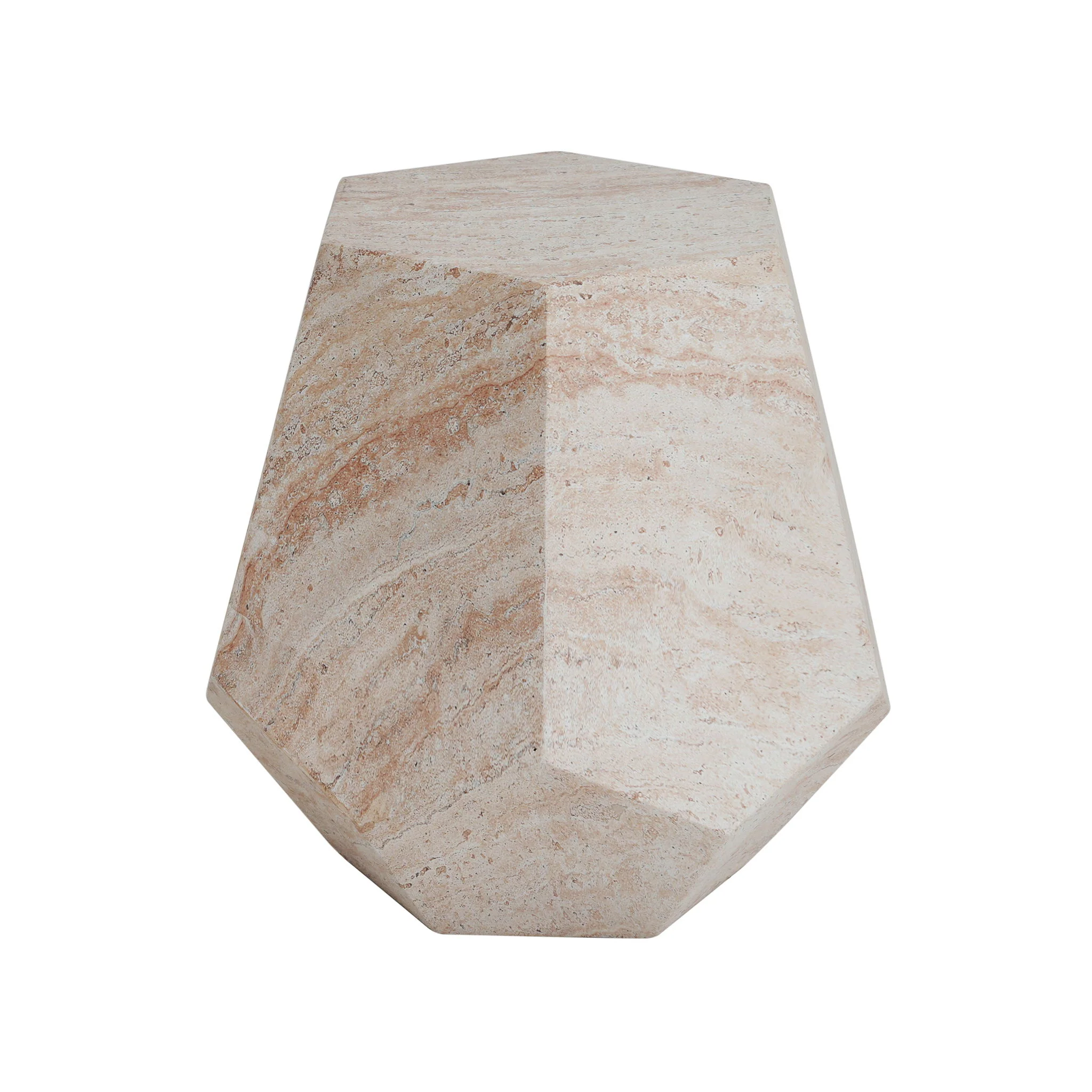Outdoor / Indoor Lightweight Concrete Side Table, Hexagonal Round Travertine Accent Table - Beige - Image 5