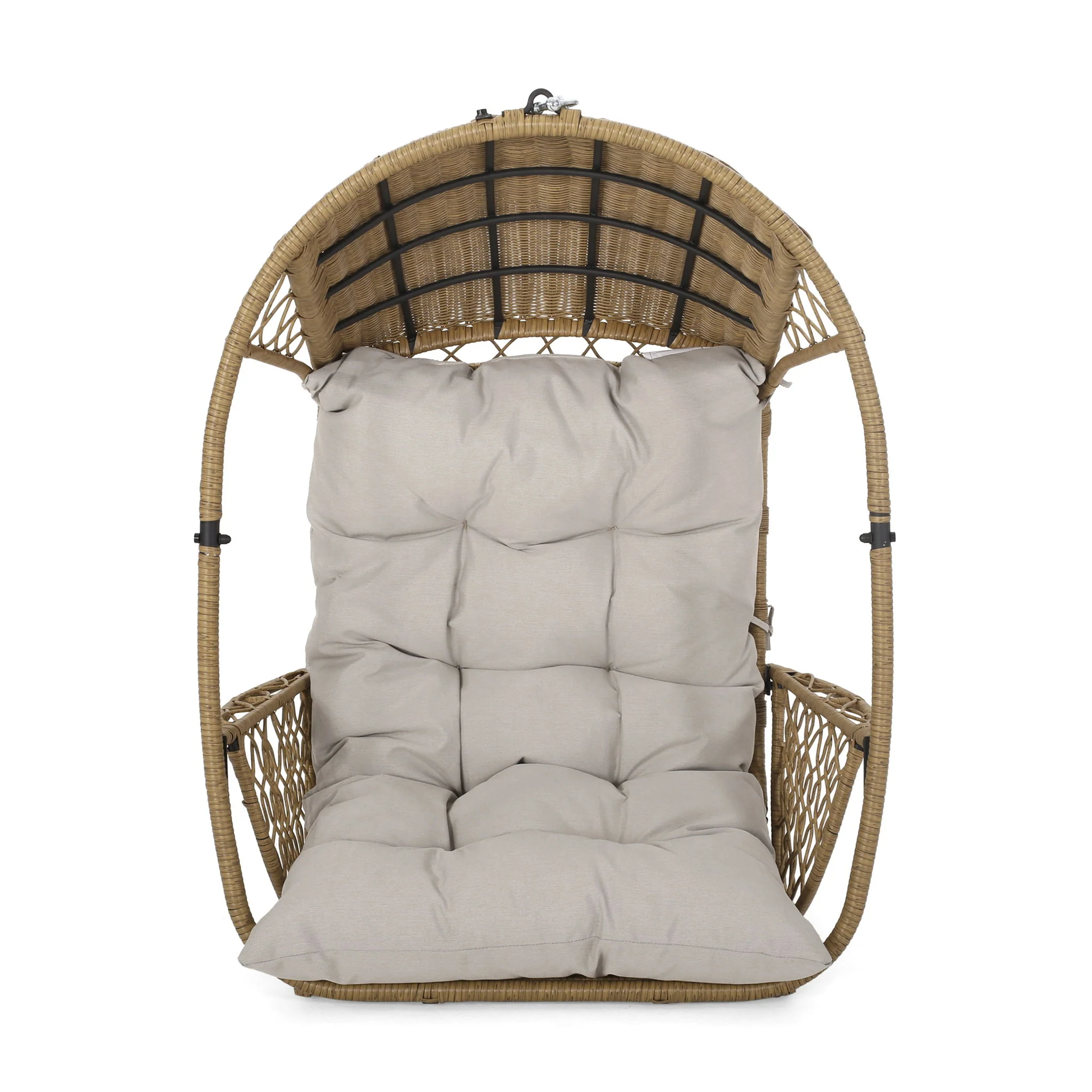 Outdoor / Indoor Wicker Hanging Chair With 8Ft Chain - Light Brown / Beige - Image 8