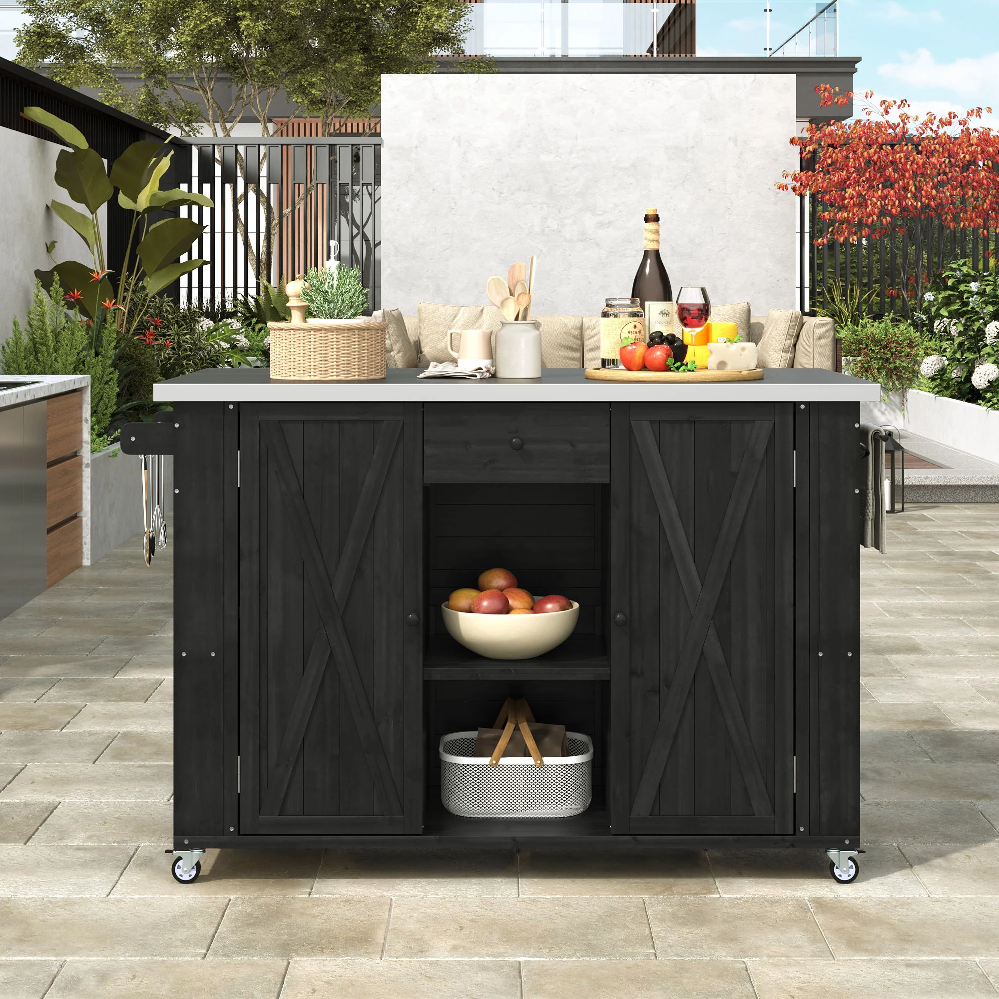 Outdoor Kitchen Island With Stainless Steel Top, Ample Storage Space, Towel And Spice Racks And A Bottle Opener - Image 12