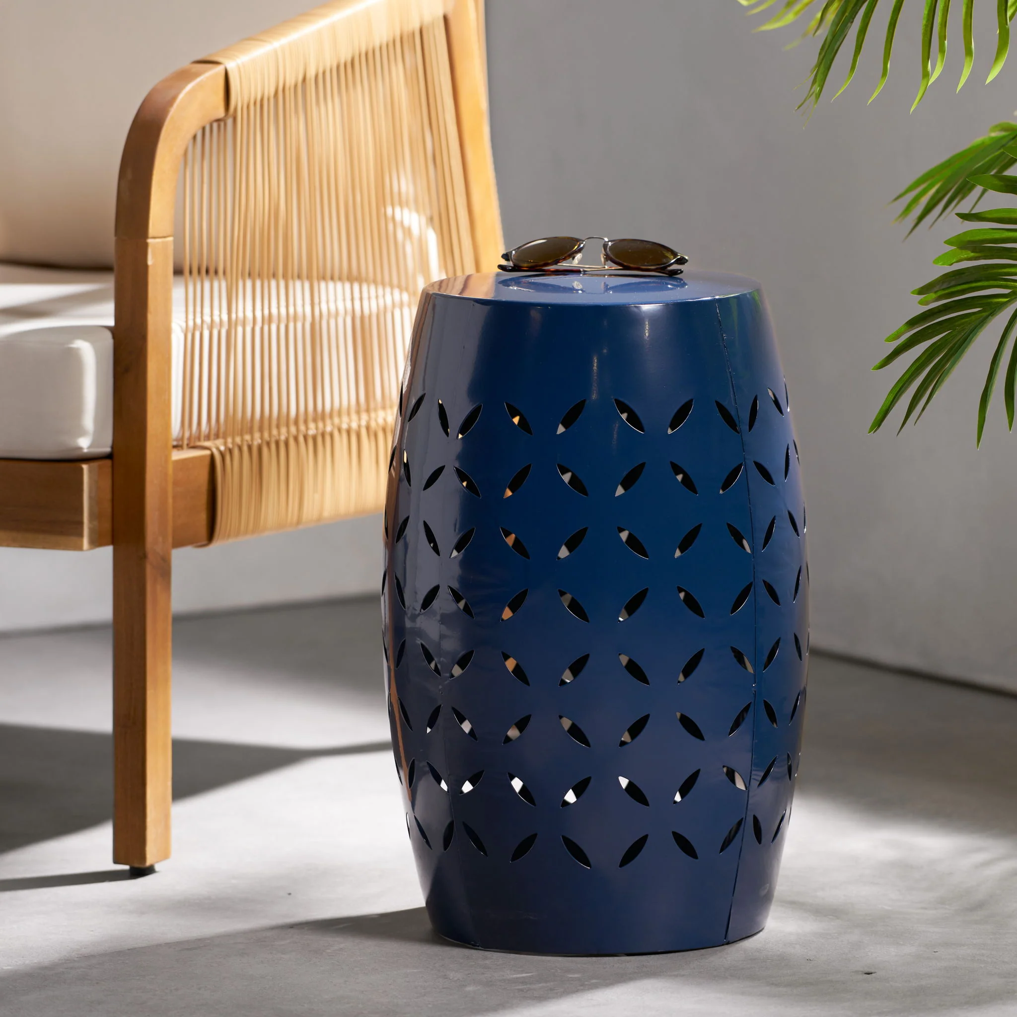 Outdoor Lace Cut Side Table - Navy Blue - Image 8