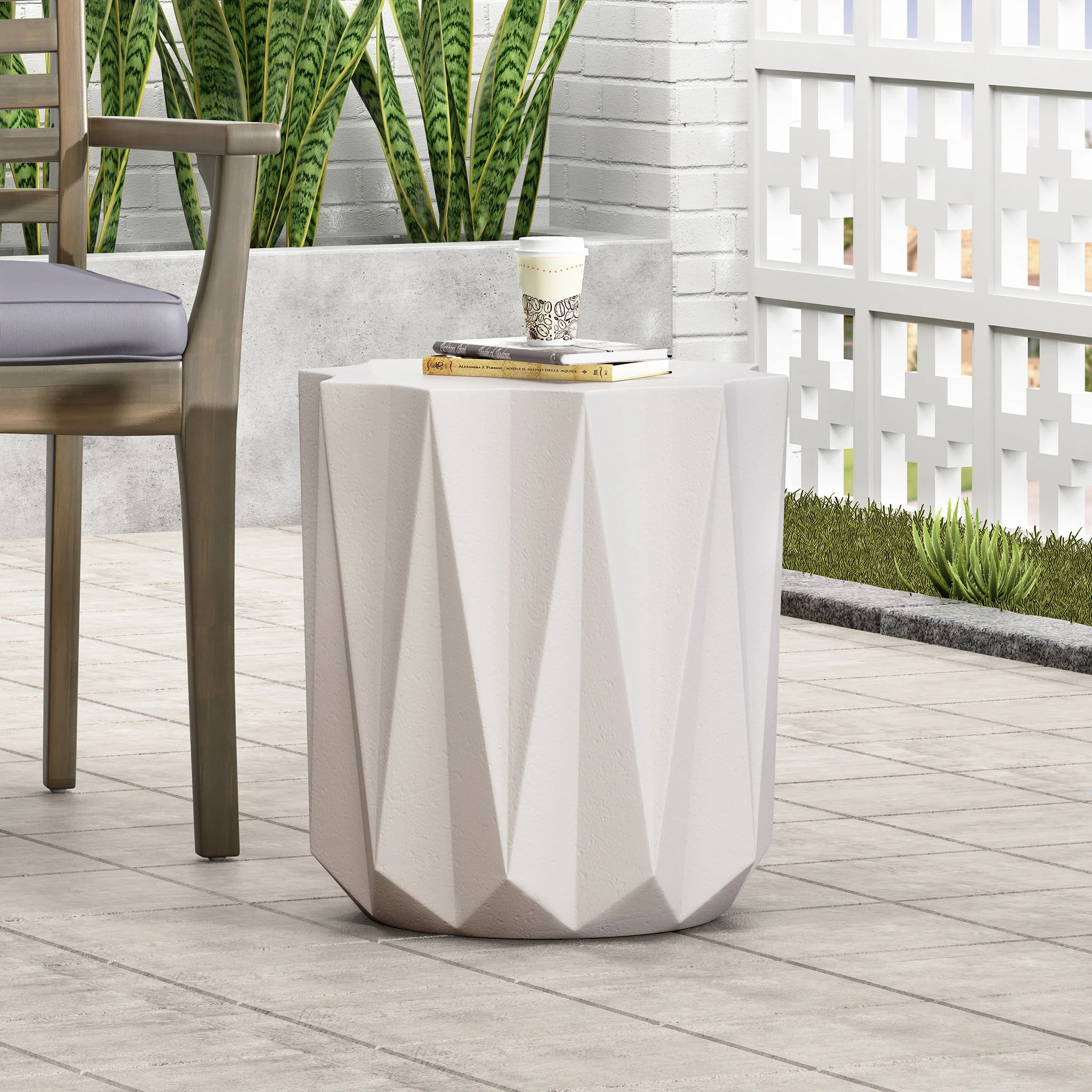 Outdoor Lightweight Concrete Side Table - Antique White - Image 7