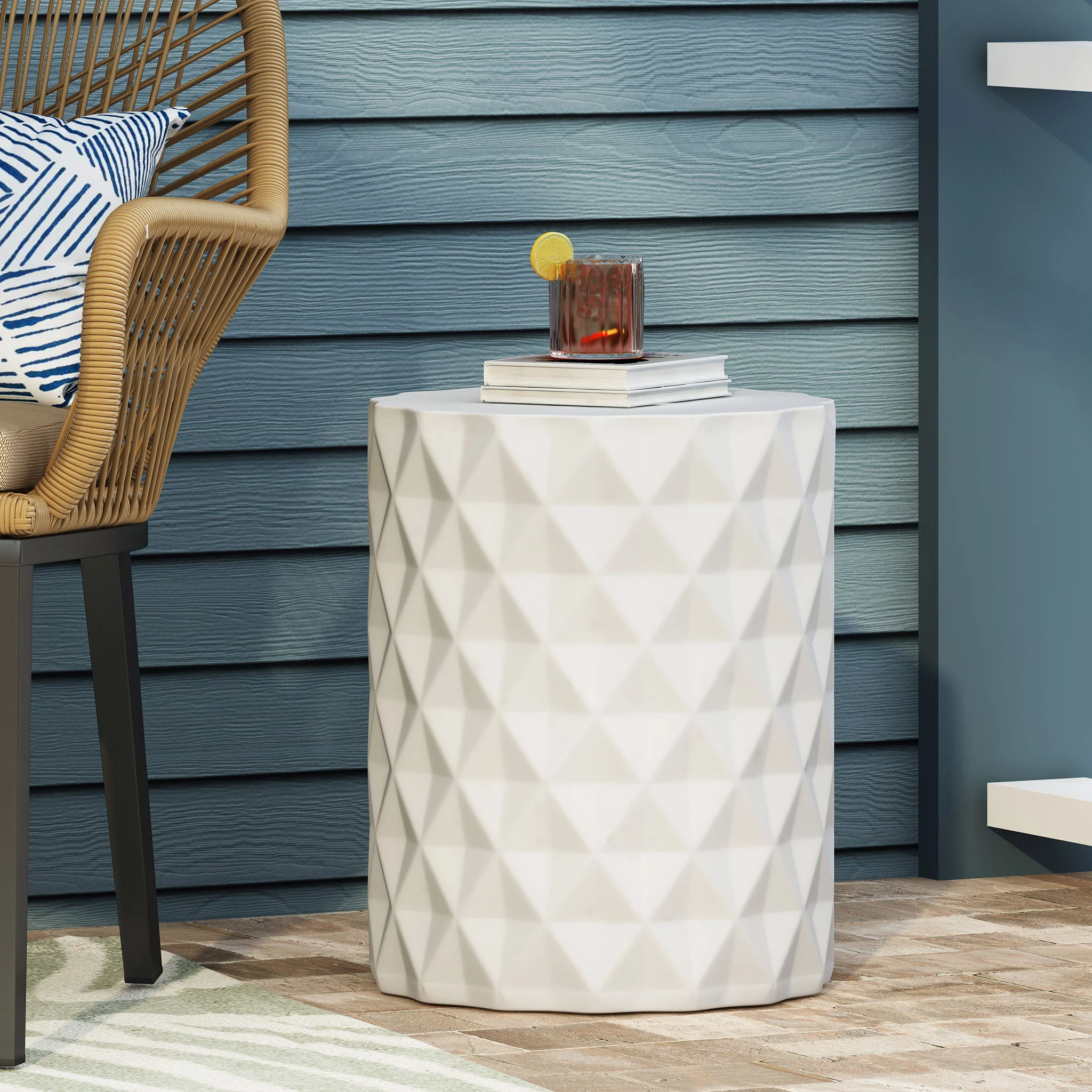 Outdoor Lightweight Concrete, Side Table - Antique White - Image 4