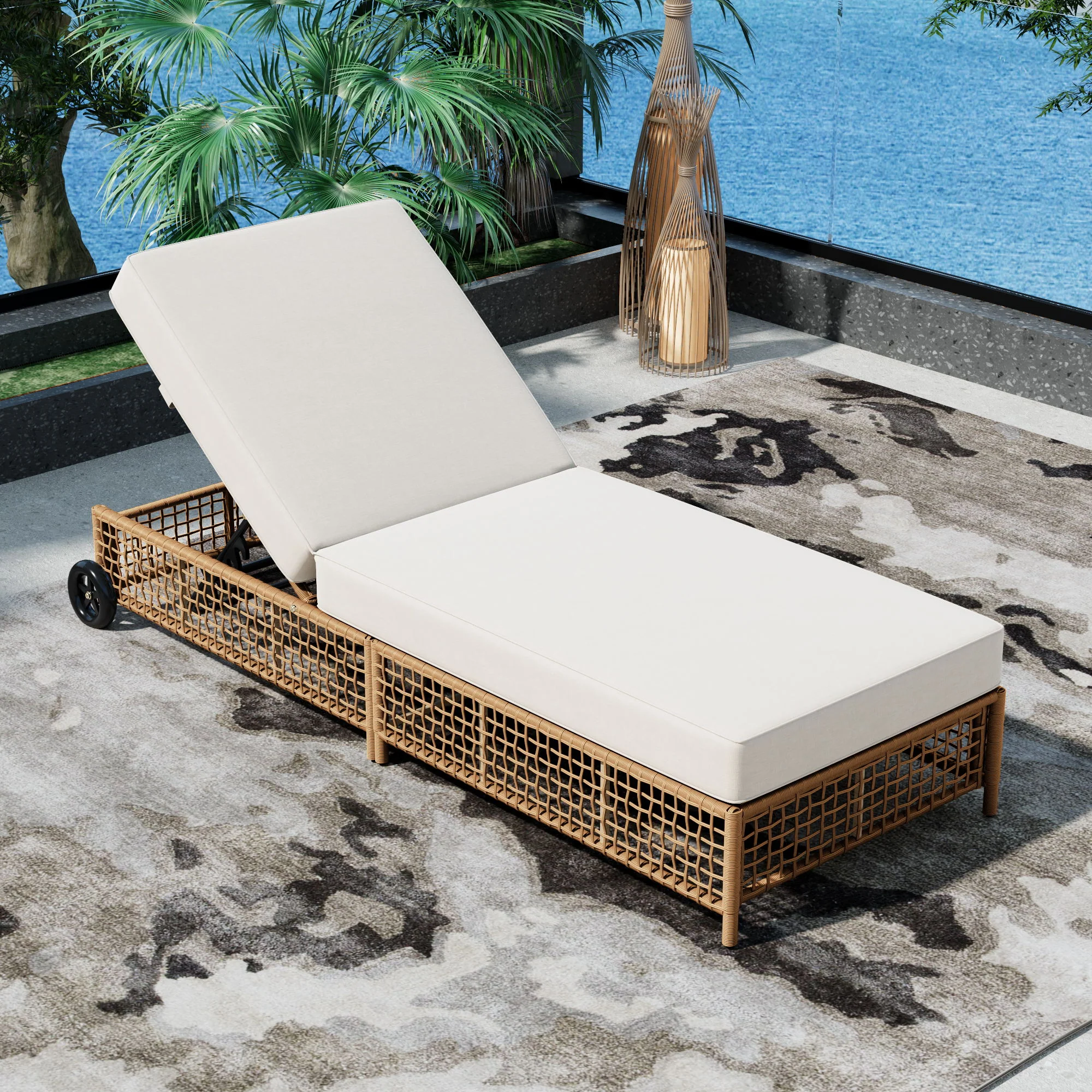 Outdoor Lounge Chair With 5 Position Backrest With Cushion And Wheels - Image 10