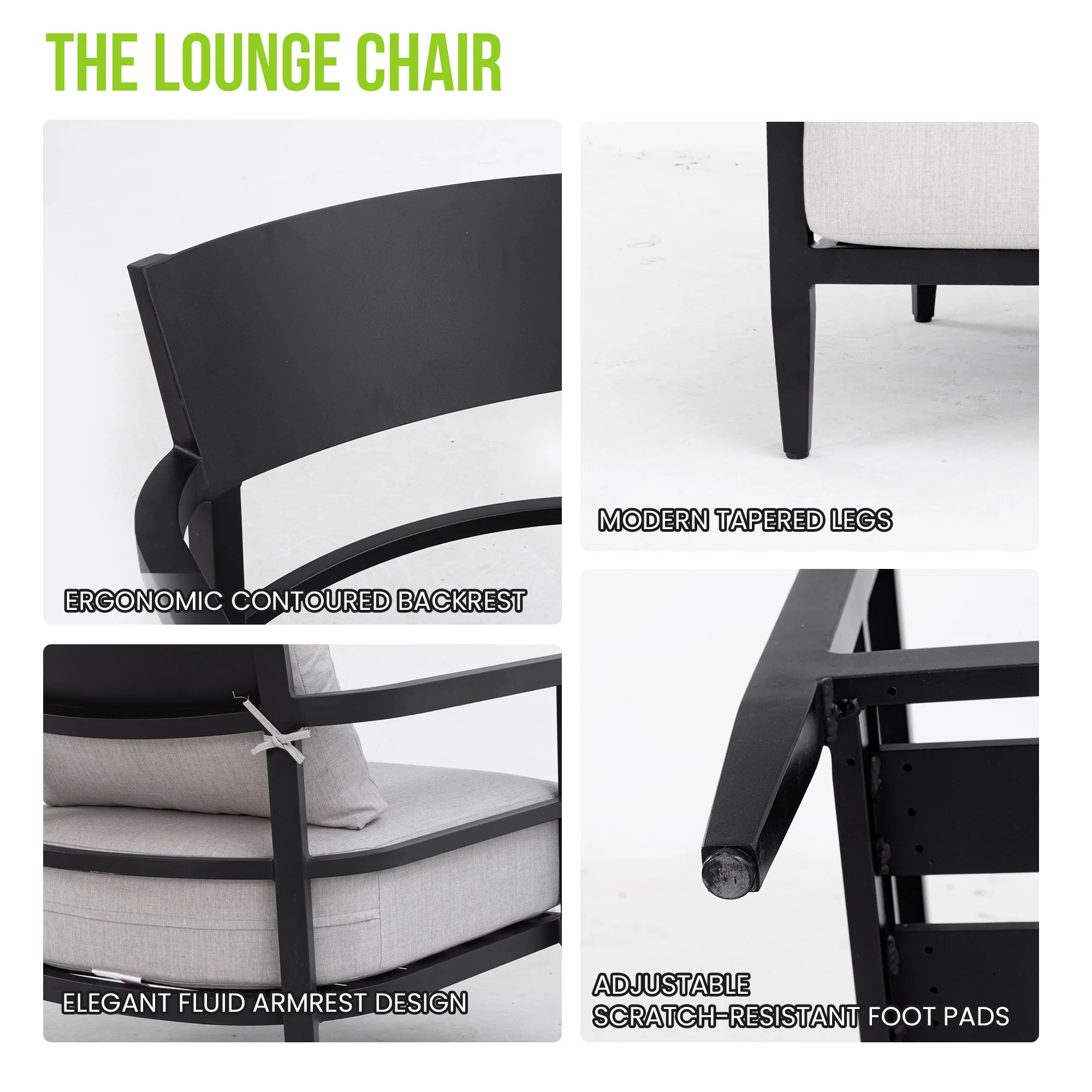 Outdoor Lounge Chair With Ember Frame, Sunbrella Cast Cushion, Weather Resistant - Ember Black - Image 6