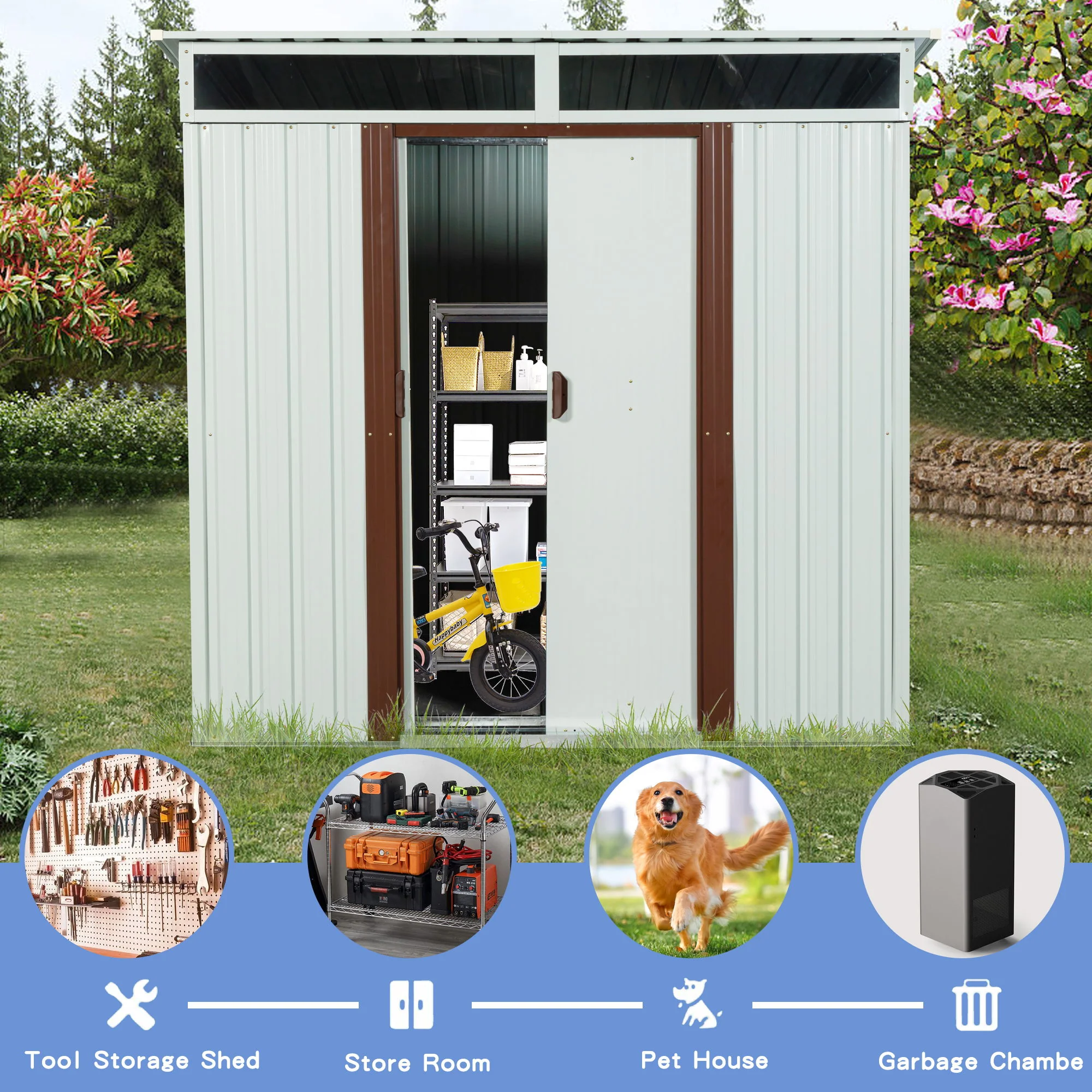Outdoor Metal Storage Shed Garden Building Heavy Duty 6x4ft Steel - Image 6