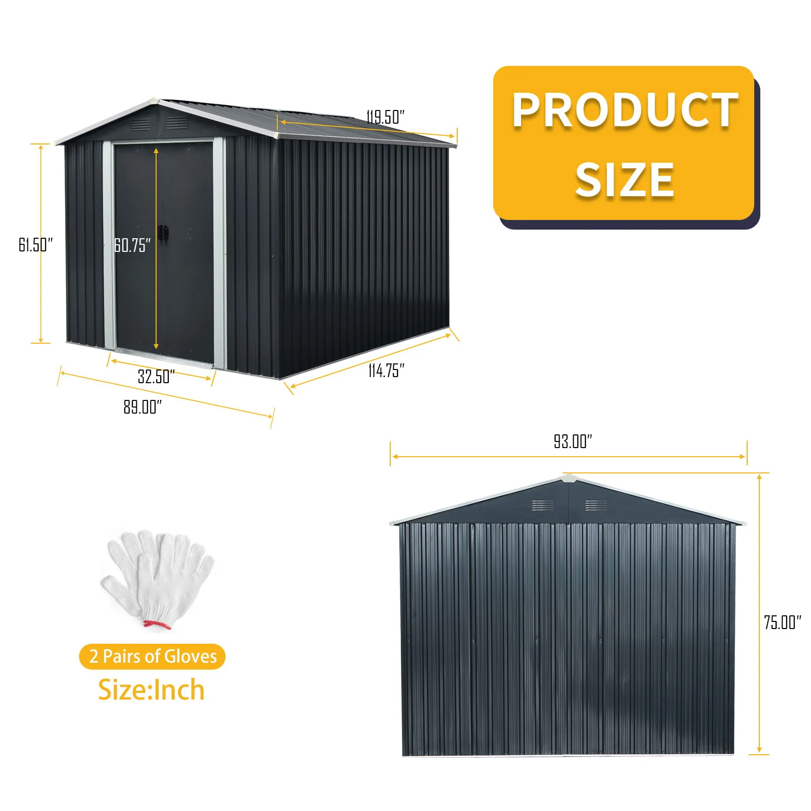 Outdoor Metal Storage Shed Garden Building Heavy Duty with Floor Base - Image 11