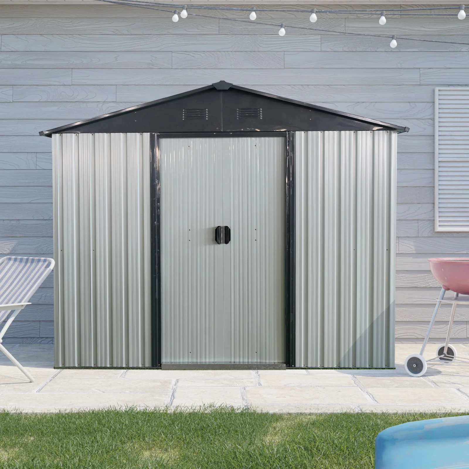 Outdoor Metal Storage Shed Garden Building with Sliding Door 8x4ft - Image 15