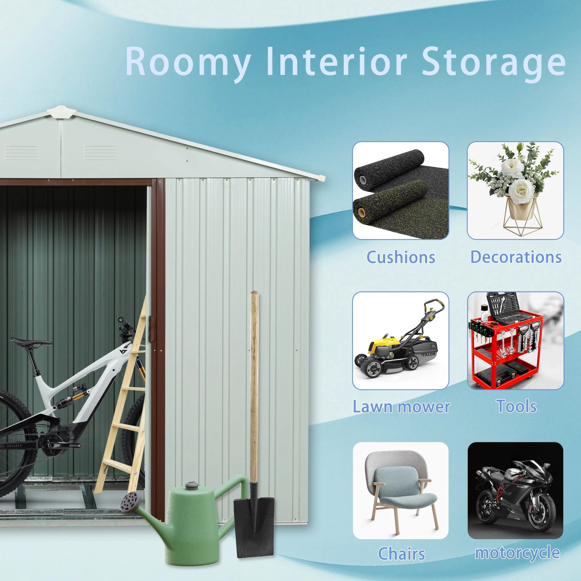 Outdoor Metal Storage Shed Yx48 - White - Image 4