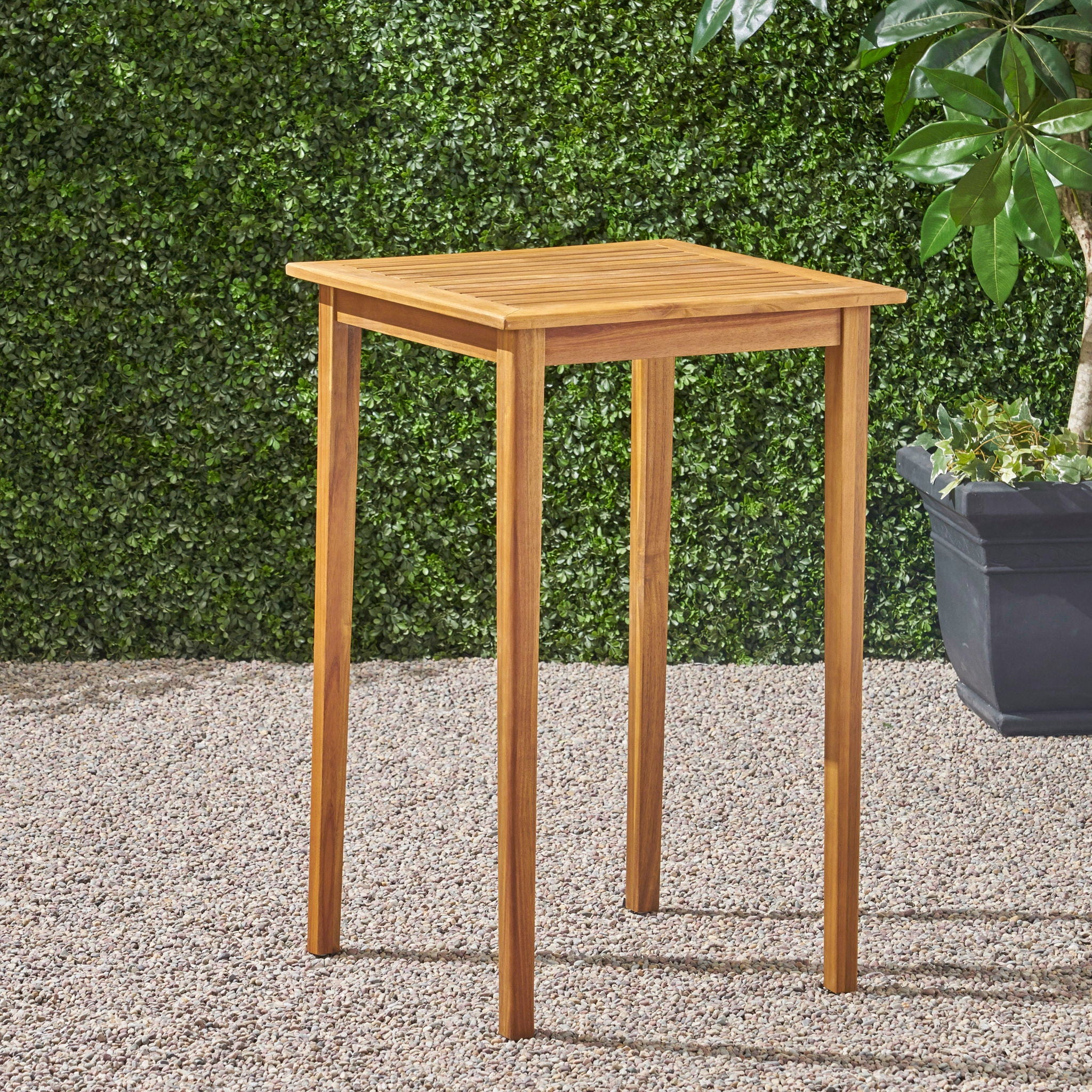 Outdoor Minimalist Acacia Wood Square Bar Table - Image 12
