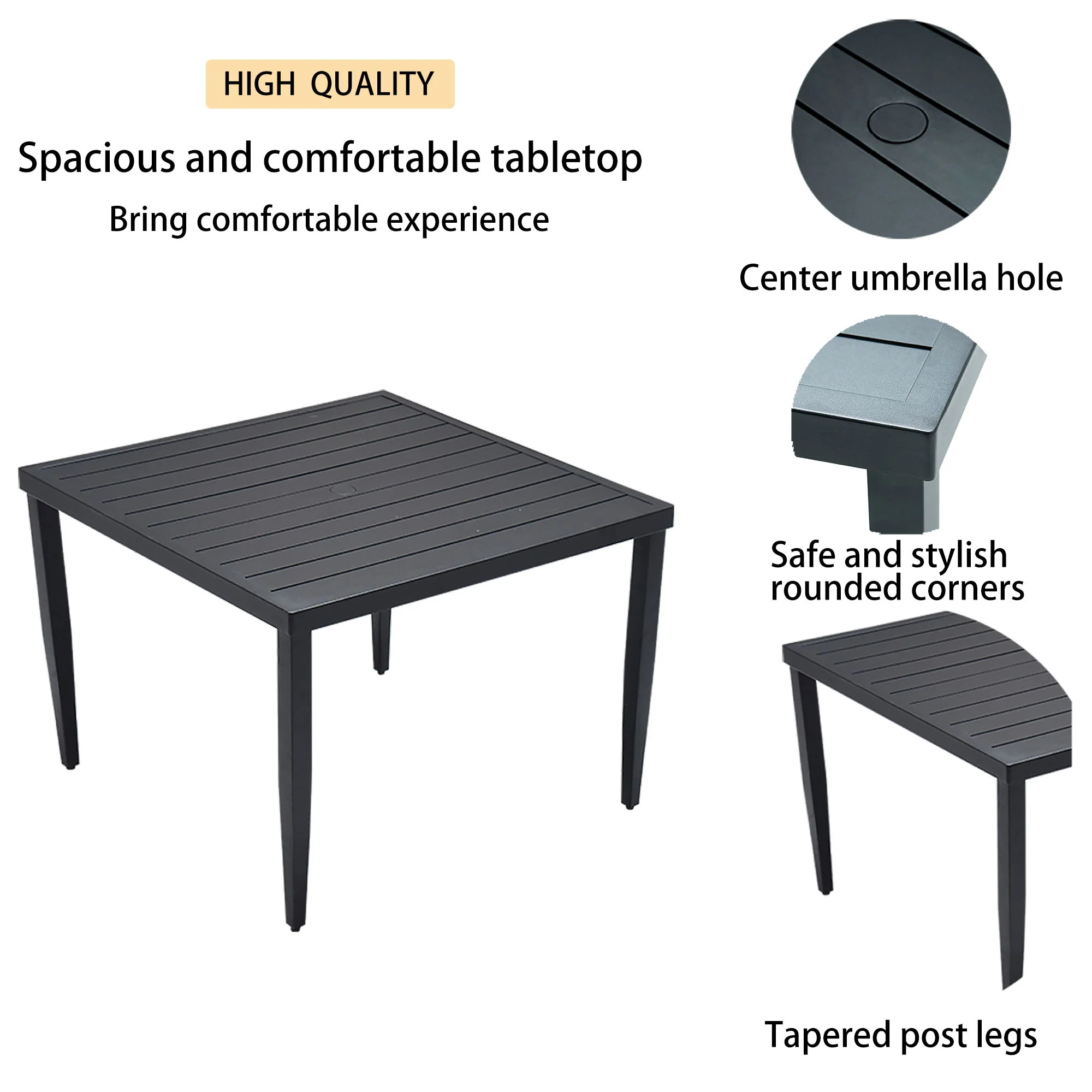 Outdoor Modern Dining Set, Chairs Sunbrella Cushioned And Dining Table With Umbrella Hole - Image 18
