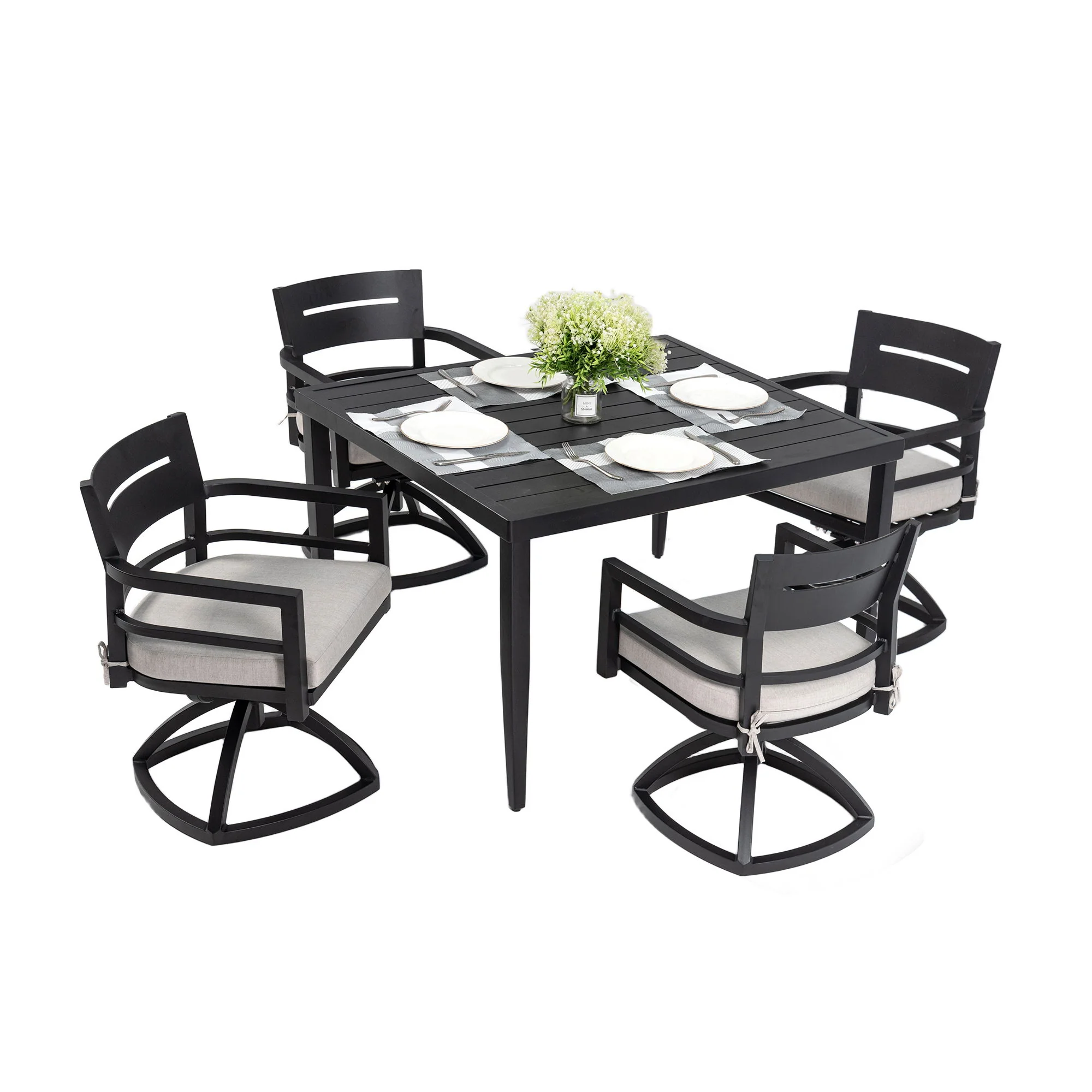 Outdoor Modern Dining Set, Chairs Sunbrella Cushioned And Dining Table With Umbrella Hole - Image 2