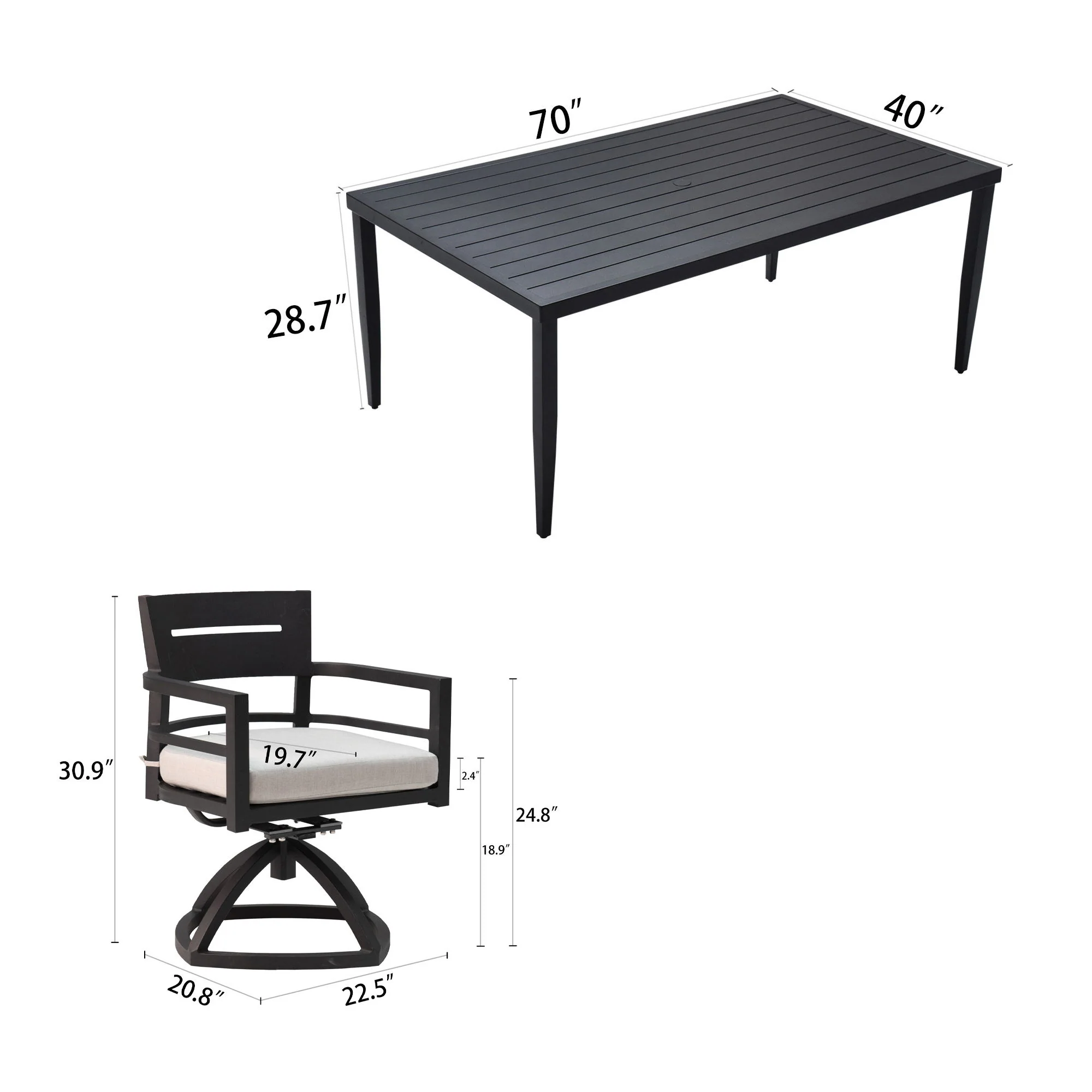 Outdoor Modern Dining Set, Chairs Sunbrella Cushioned And Dining Table With Umbrella Hole - Image 24