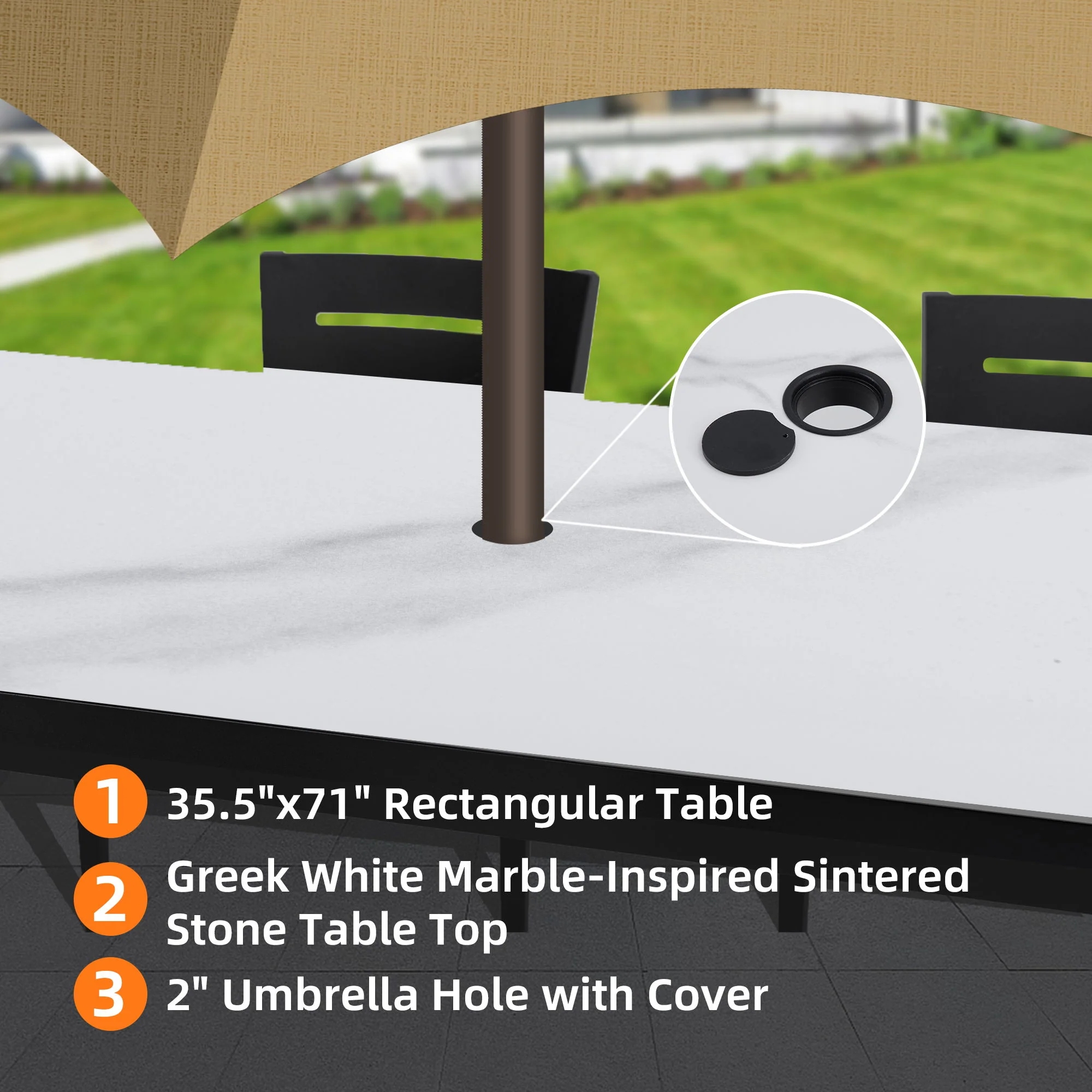 Outdoor Modern Patio Dining Table, Post Tapered Legs, Weatherproof & Rust Free - Image 7