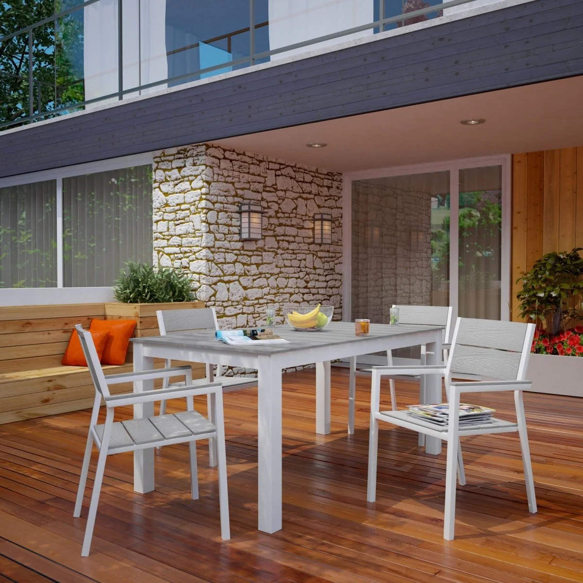 Outdoor Patio Dining Set – Aluminum Frame with Wood-Look Table and Chairs - Image 7