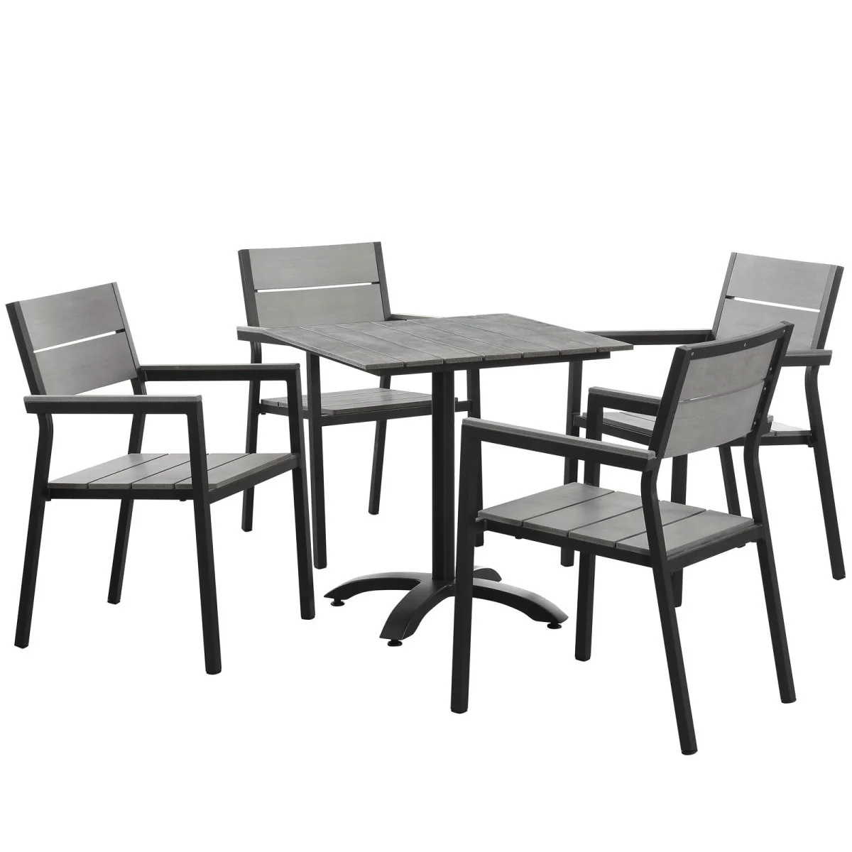Outdoor Patio Dining Set with Wood-Look Aluminum Table and Chairs for Backyard - Image 22