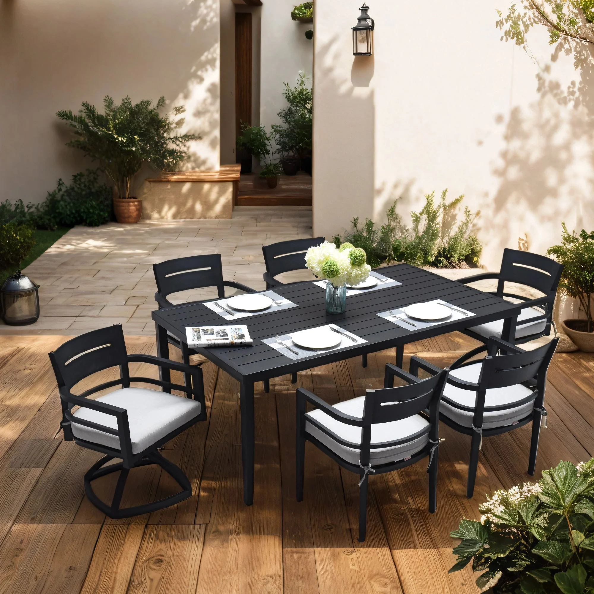 Outdoor Patio Dining Table With Tapered Feet & Umbrella Hole - Image 7