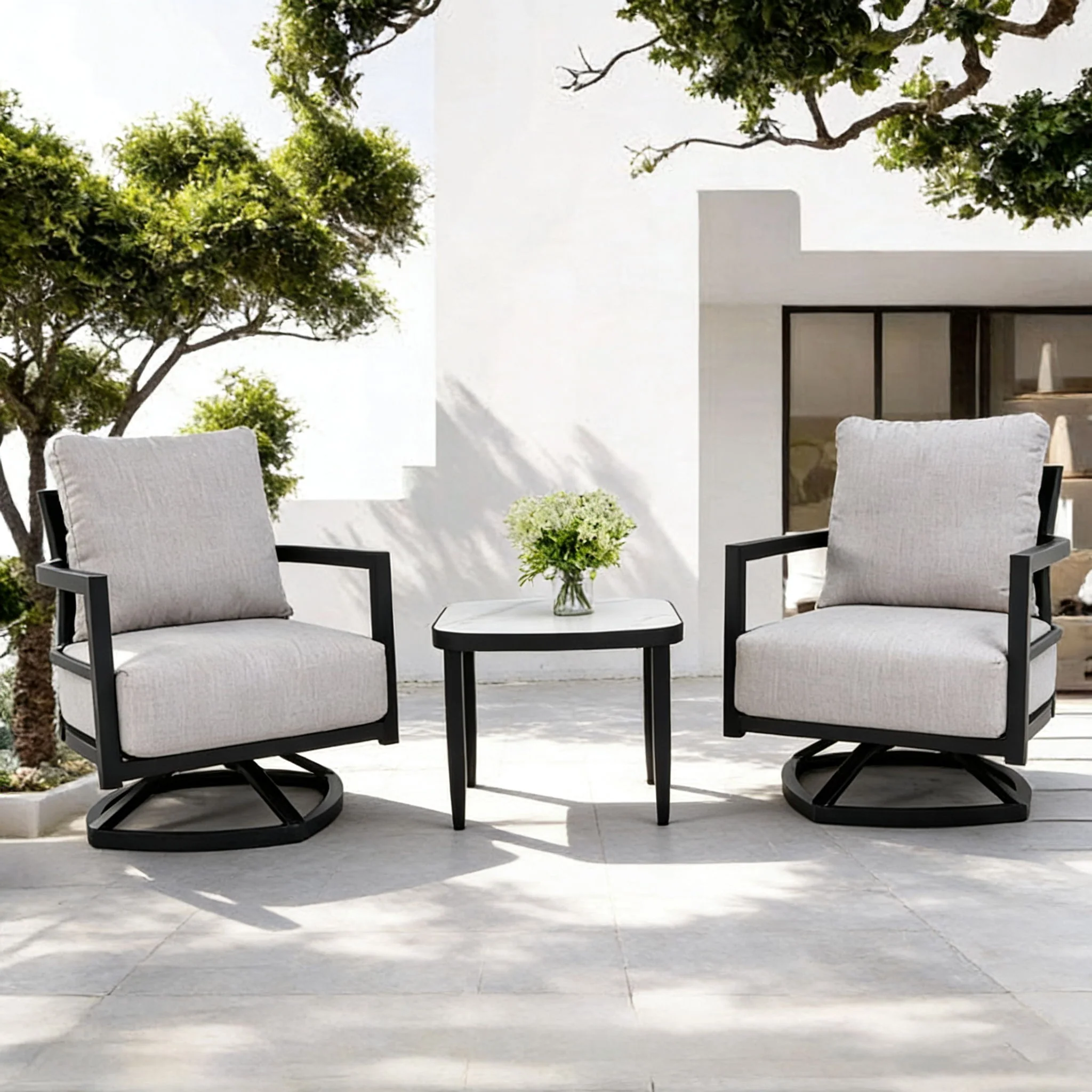 Outdoor Patio Furniture, Chat Set, Sunbrella Cushions And Side Table - Image 4